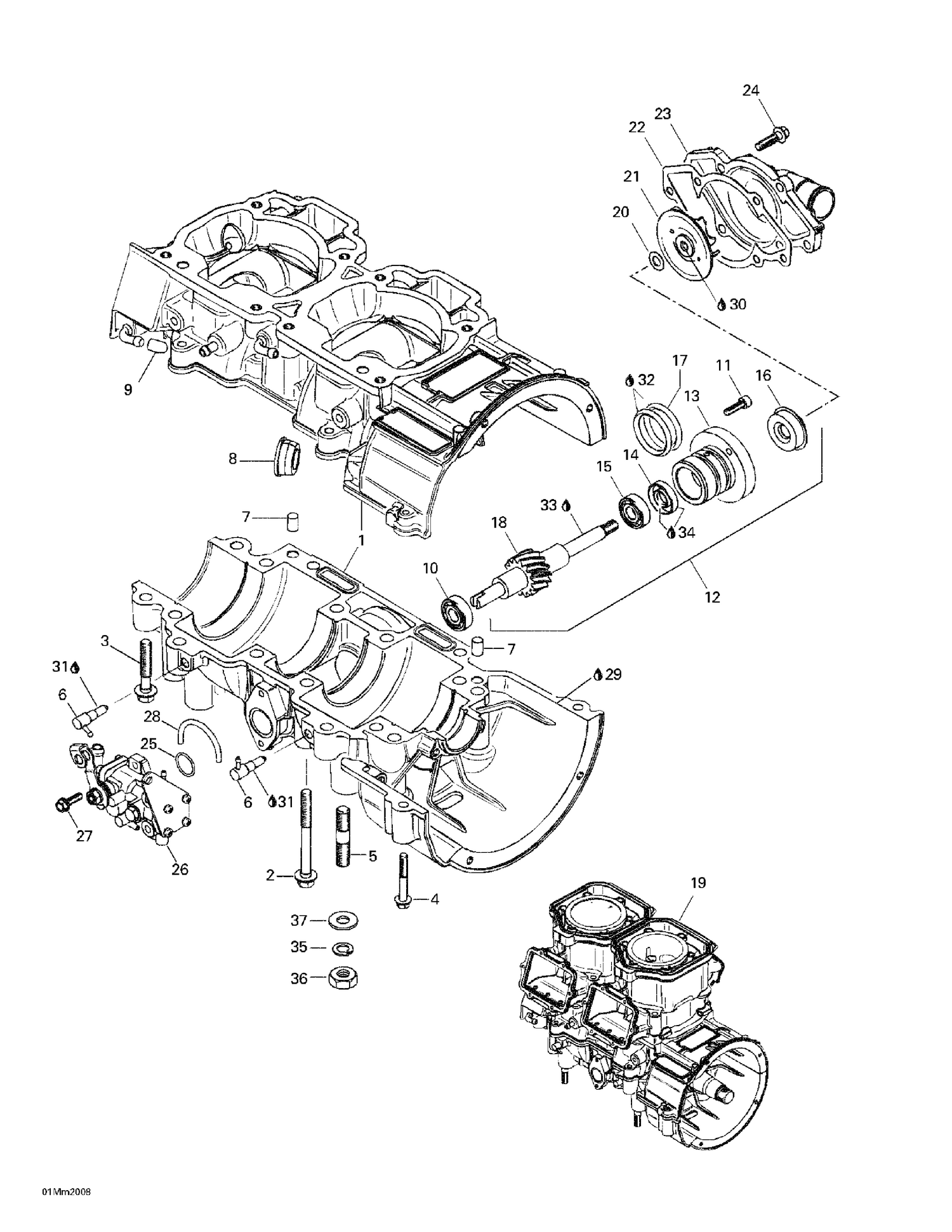 01- Crankcase, Water Pump And Oil Pump