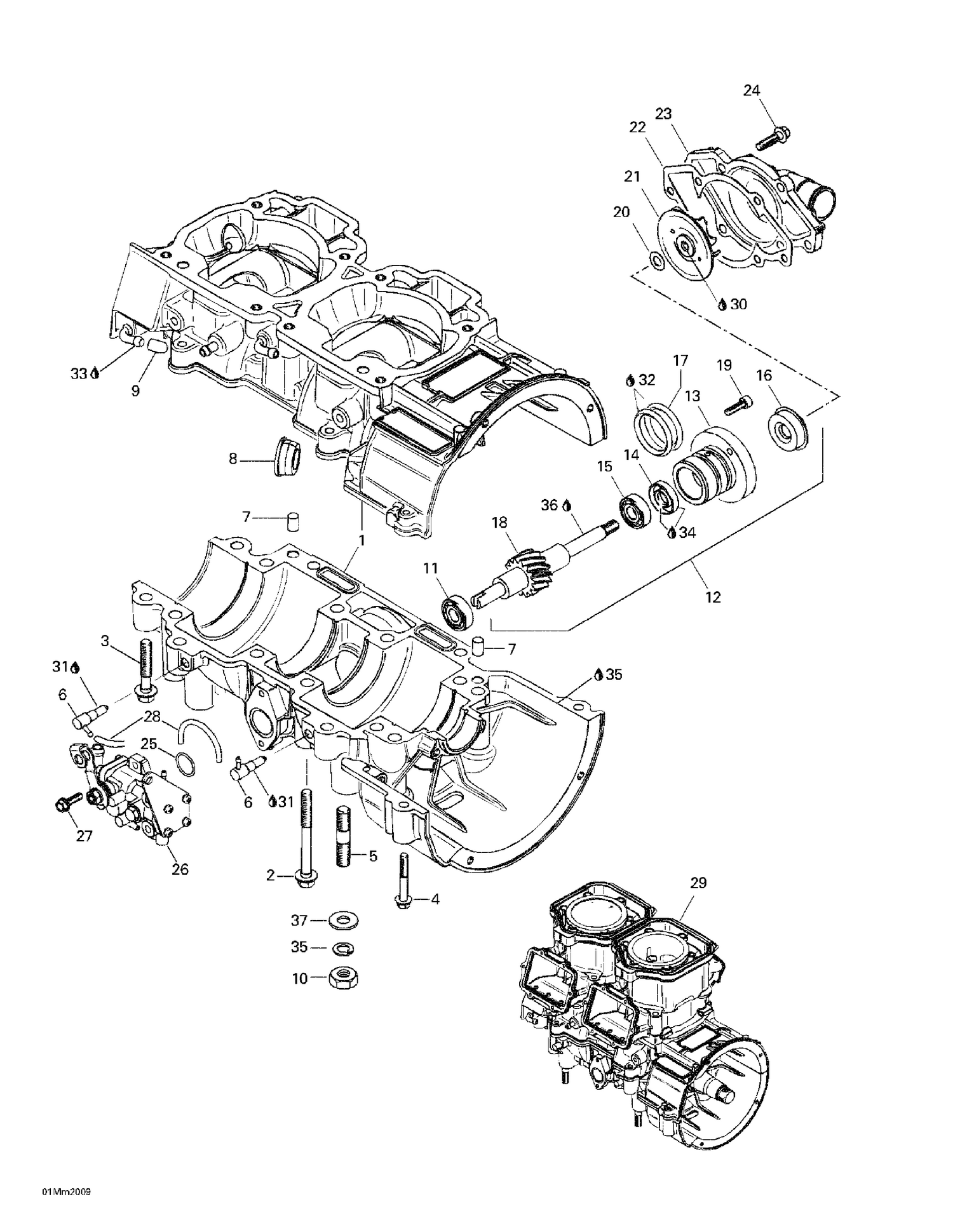 01- Crankcase, Water Pump And Oil Pump