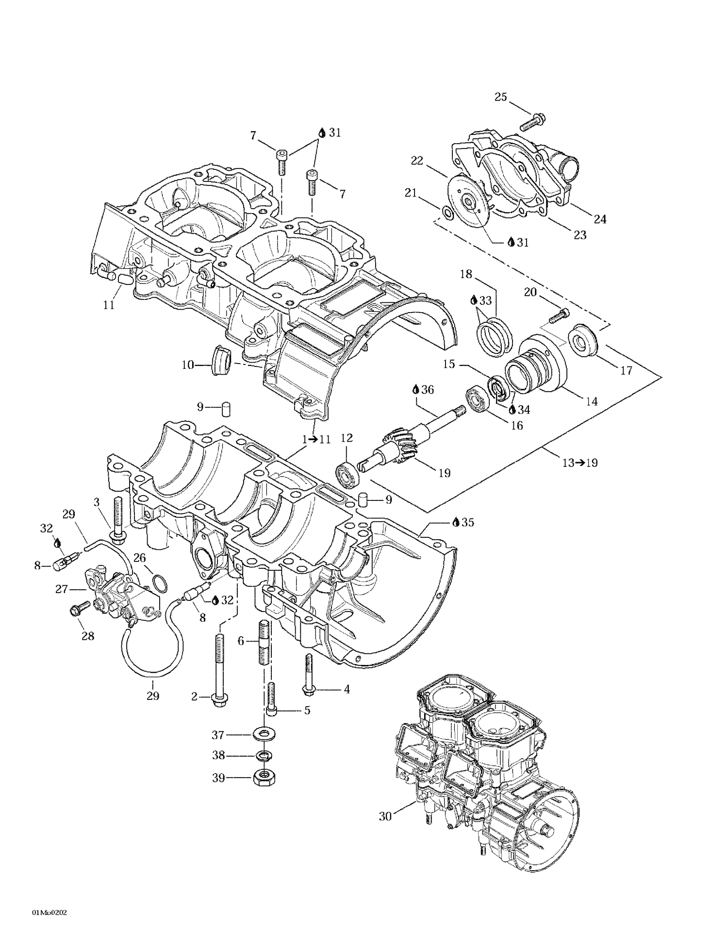 01- Crankcase, Water Pump And Oil Pump