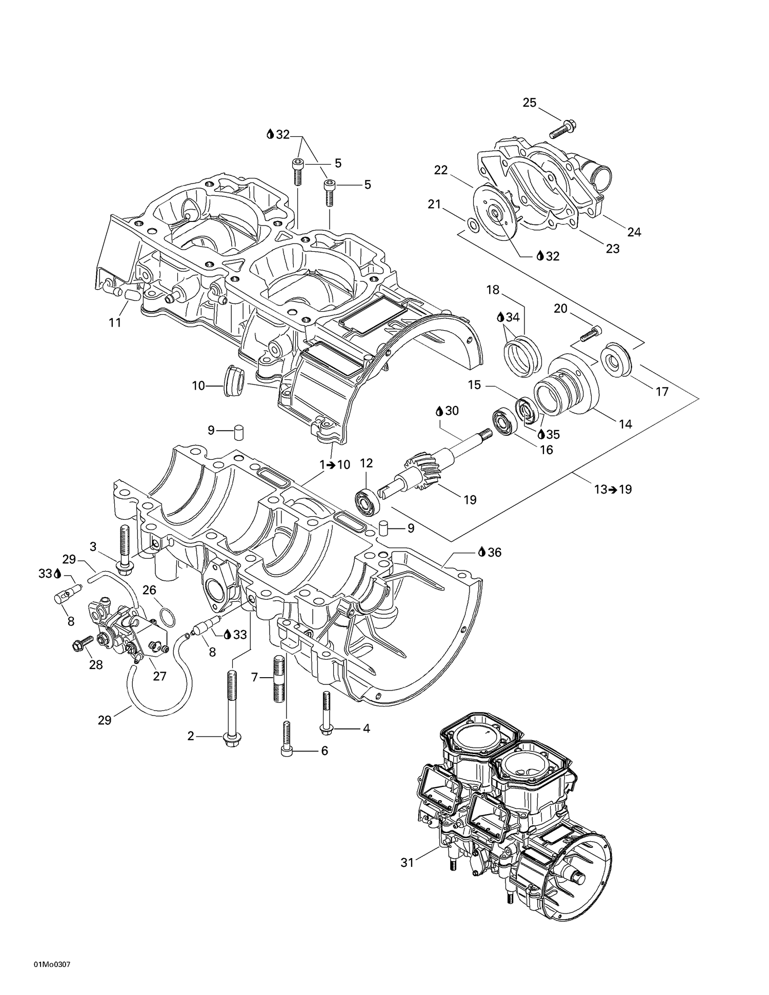 01- Crankcase, Water Pump And Oil Pump