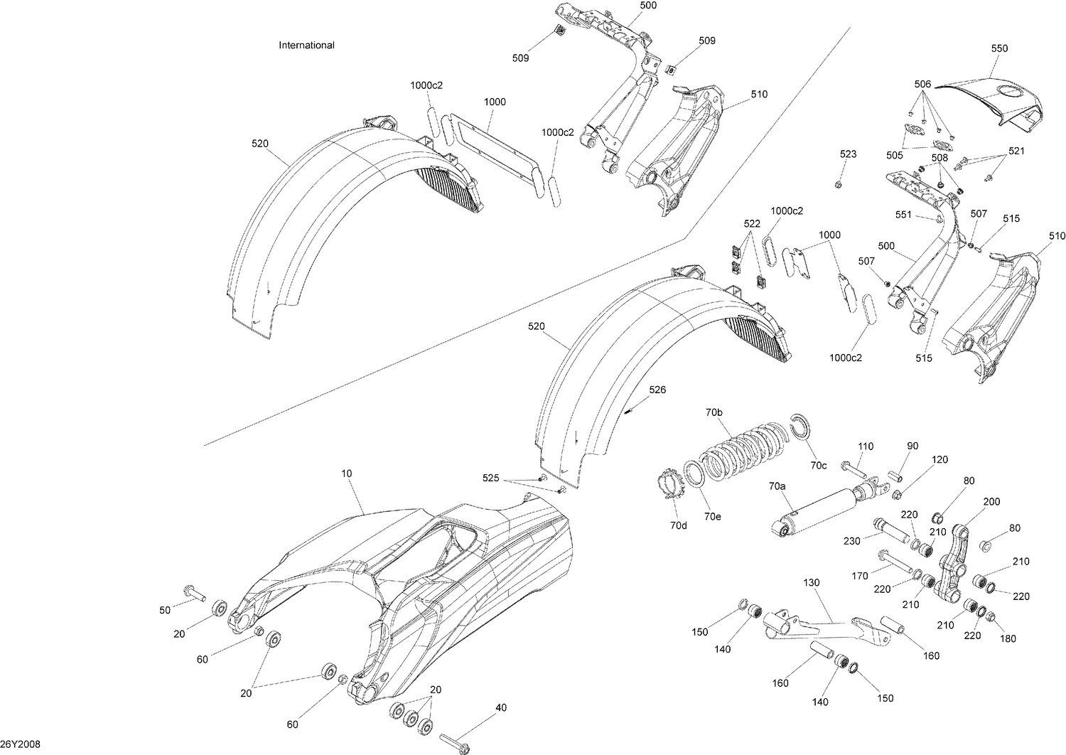 08- Suspension, Rear - STD - Swing Arm - Shock - Fender