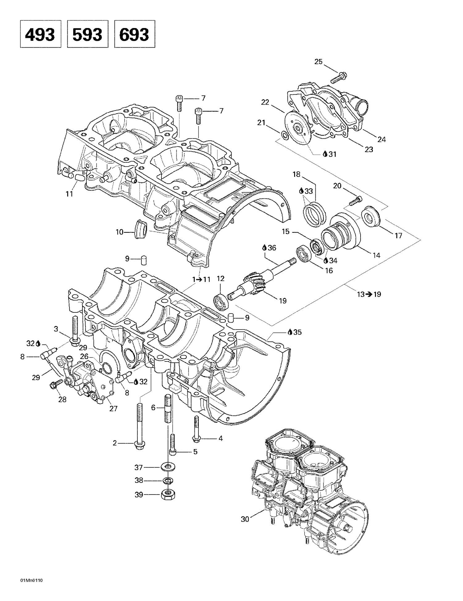 01- Crankcase, Water Pump And Oil Pump
