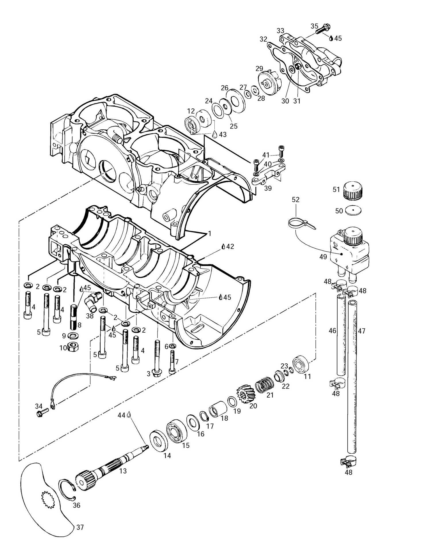 01- Crankcase, Rotary Valve, Water Pump