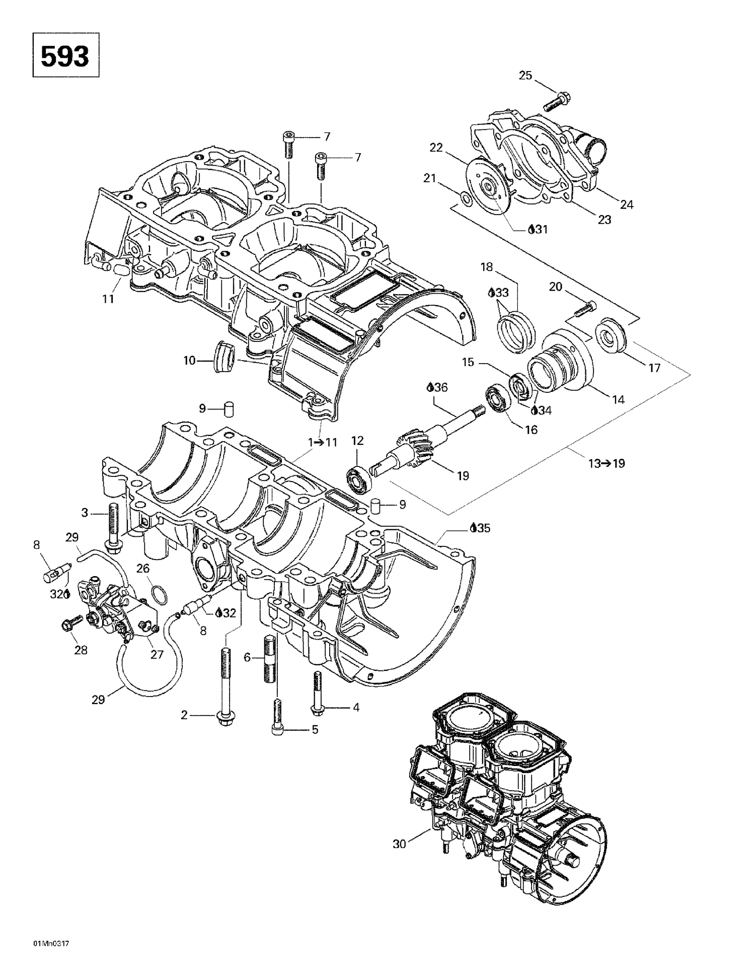 01- Crankcase, Rotary Valve, Water Pump