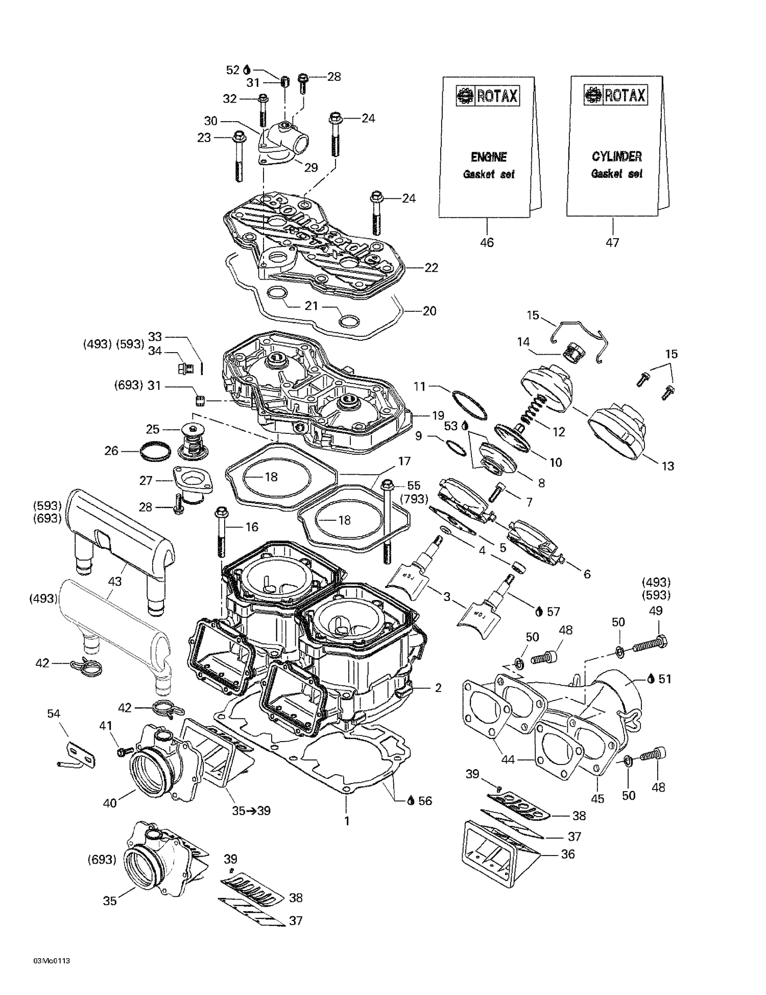 01- Cylinder, Exhaust Manifold, Reed Valve