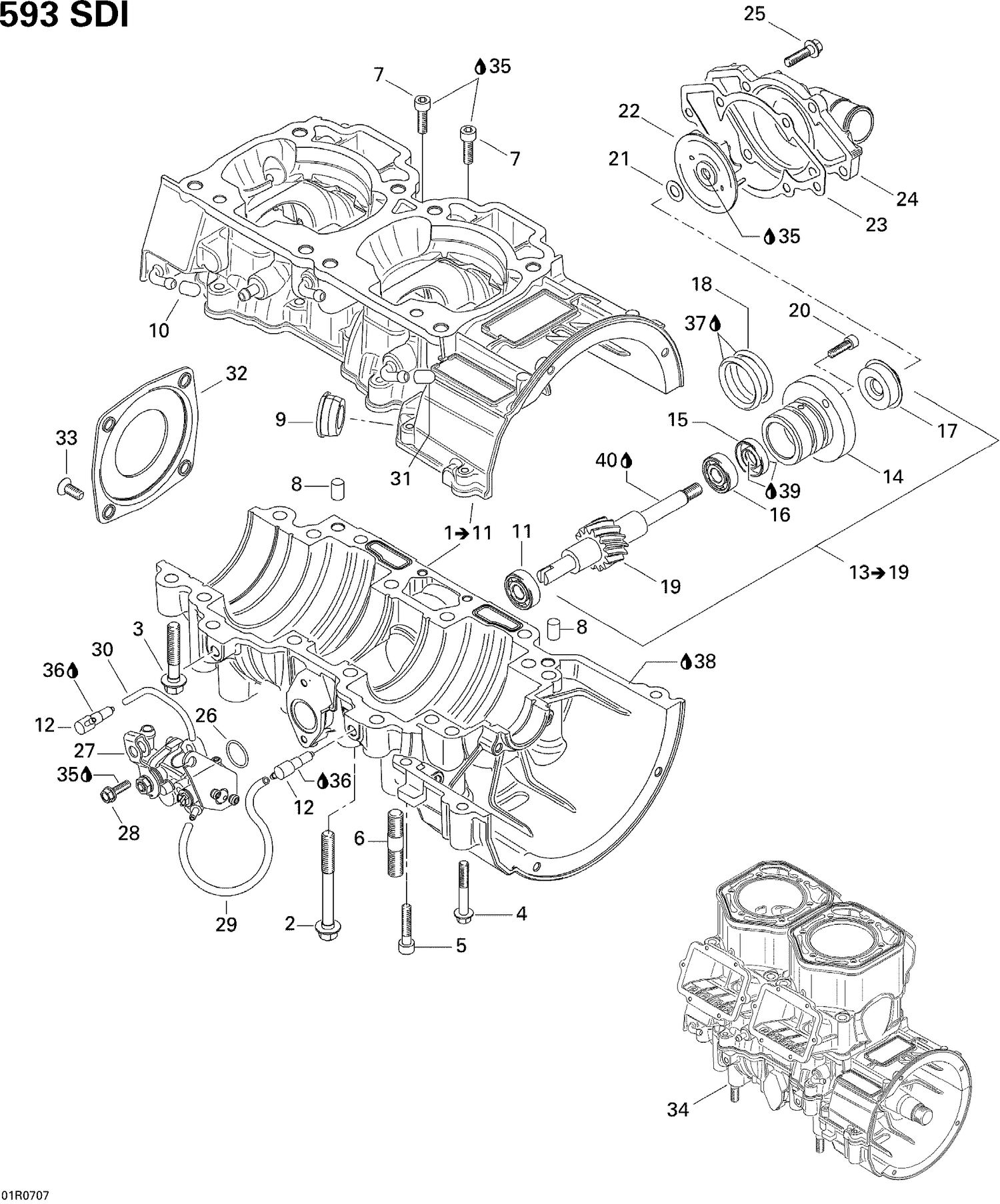 01- Crankcase, Water Pump And Oil Pump