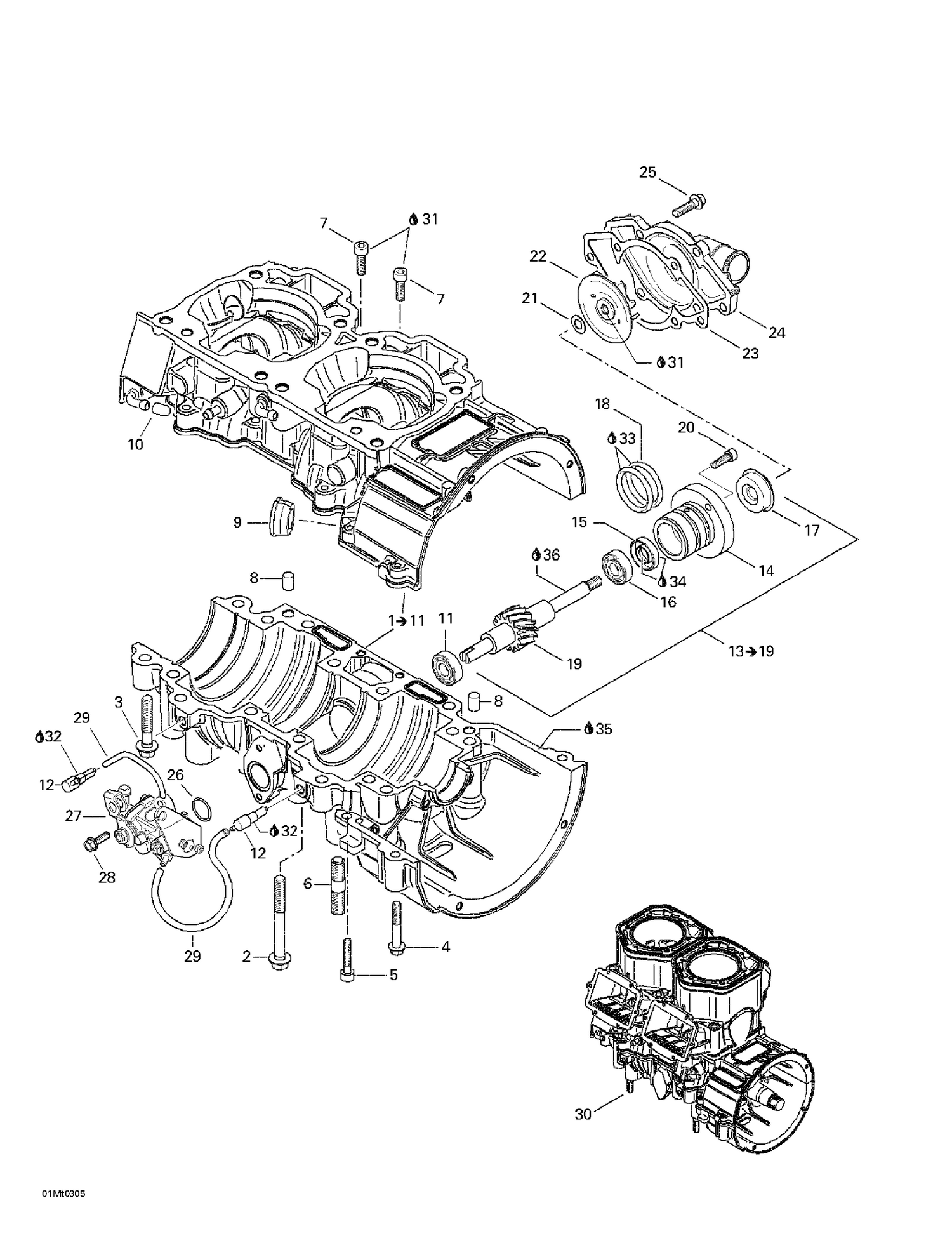 01- Crankcase, Water Pump And Oil Pump