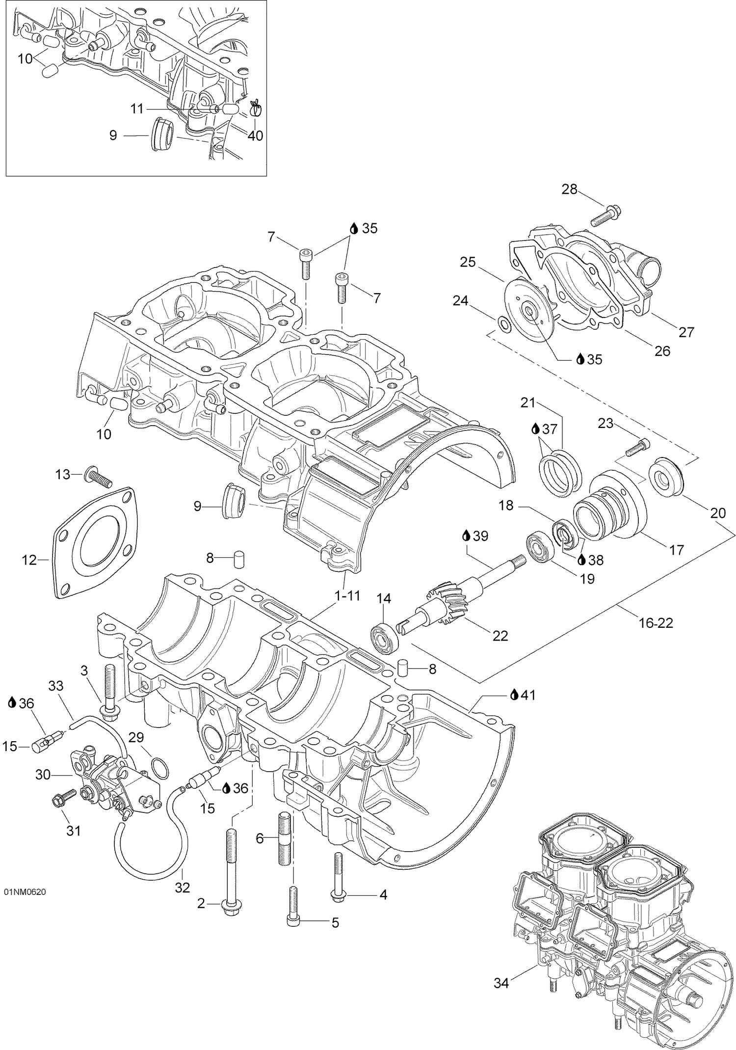 01- Crankcase, Water Pump And Oil Pump