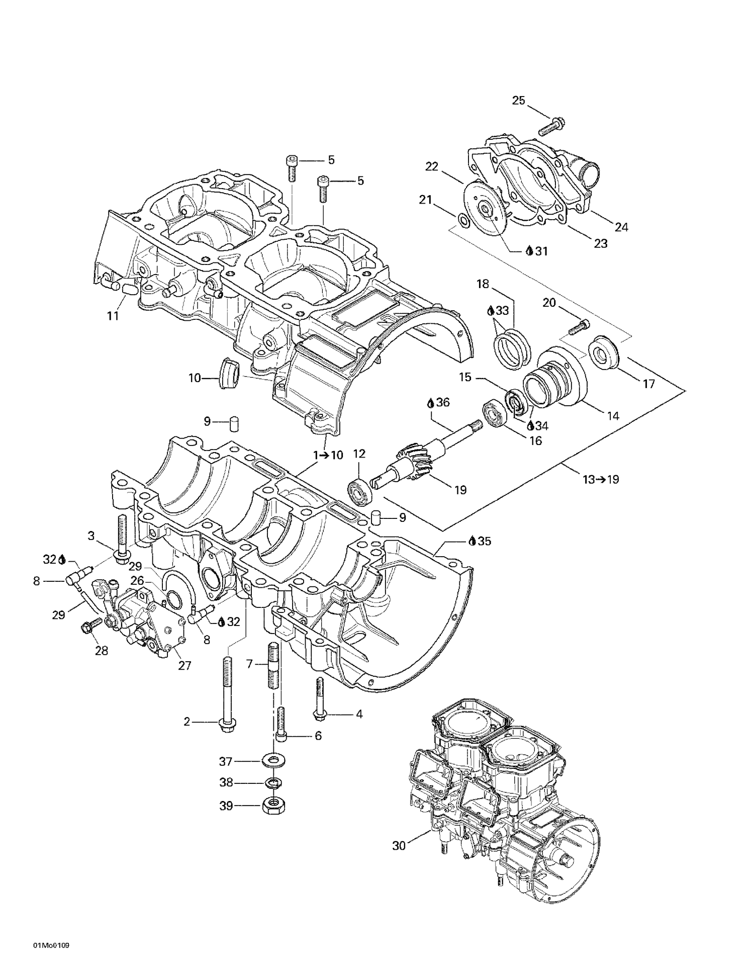 01- Crankcase, Water Pump And Oil Pump
