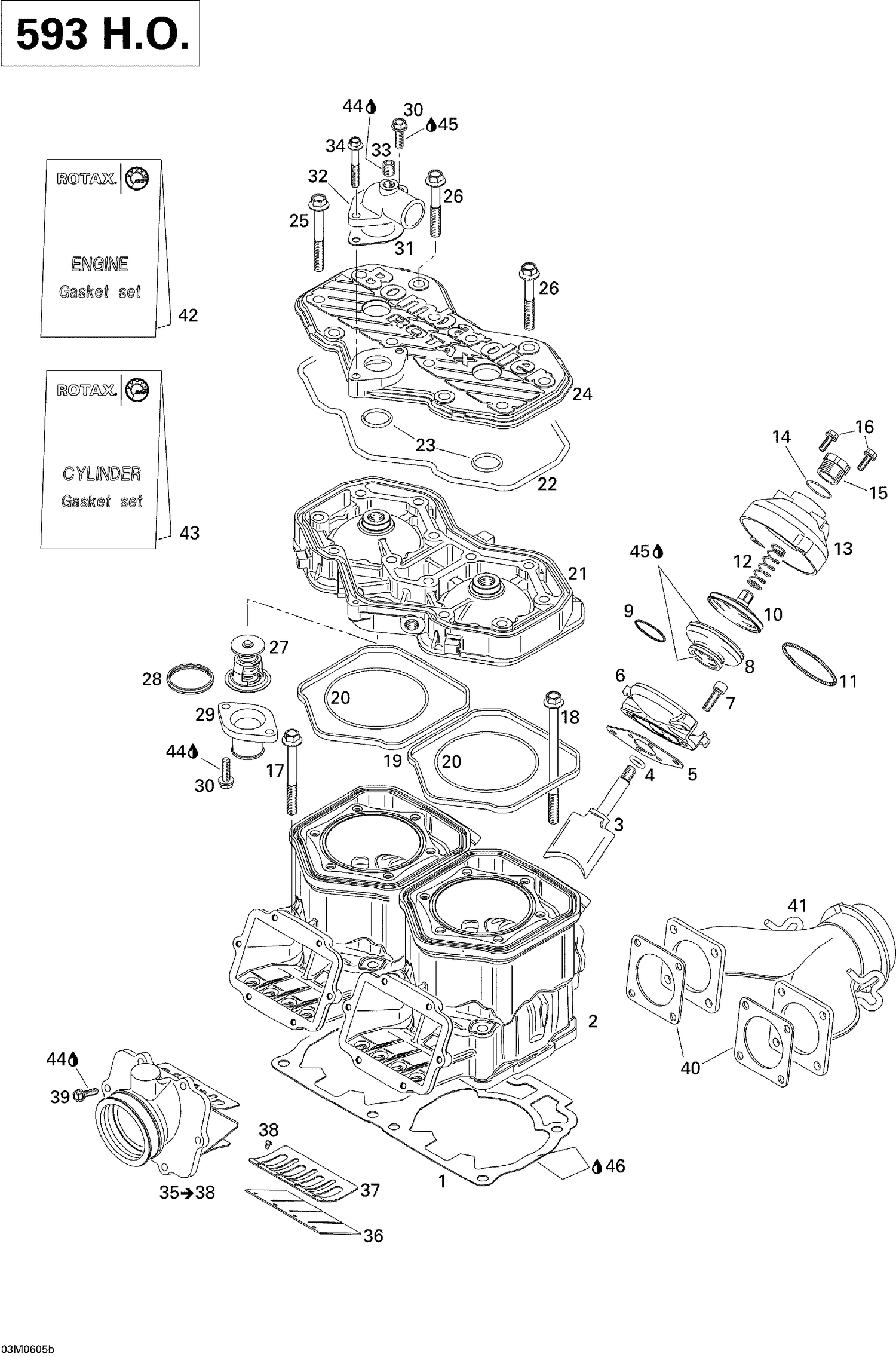 01- Cylinder, Exhaust Manifold And Reed Valve 593HO