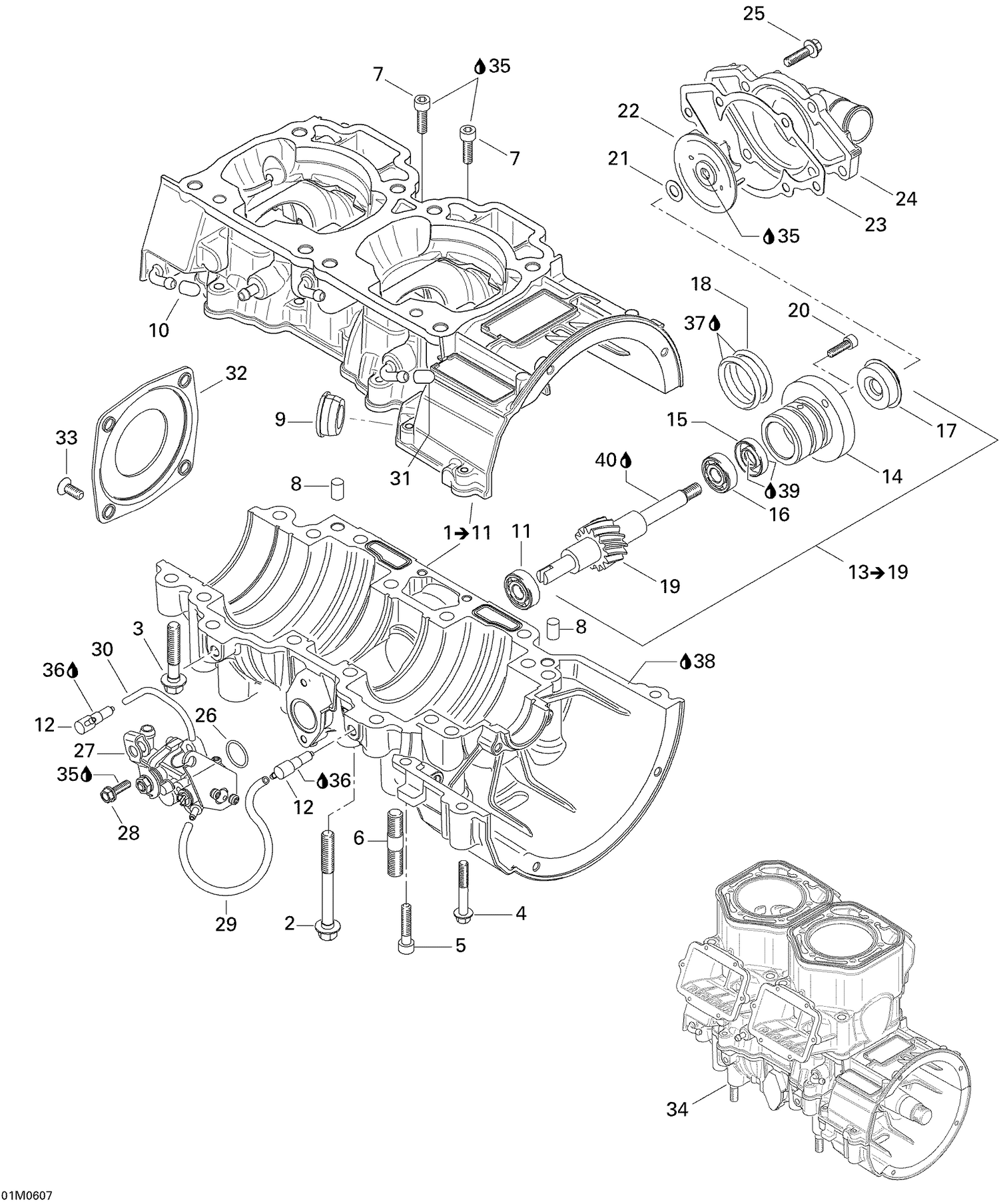 01- Crankcase, Water Pump And Oil Pump