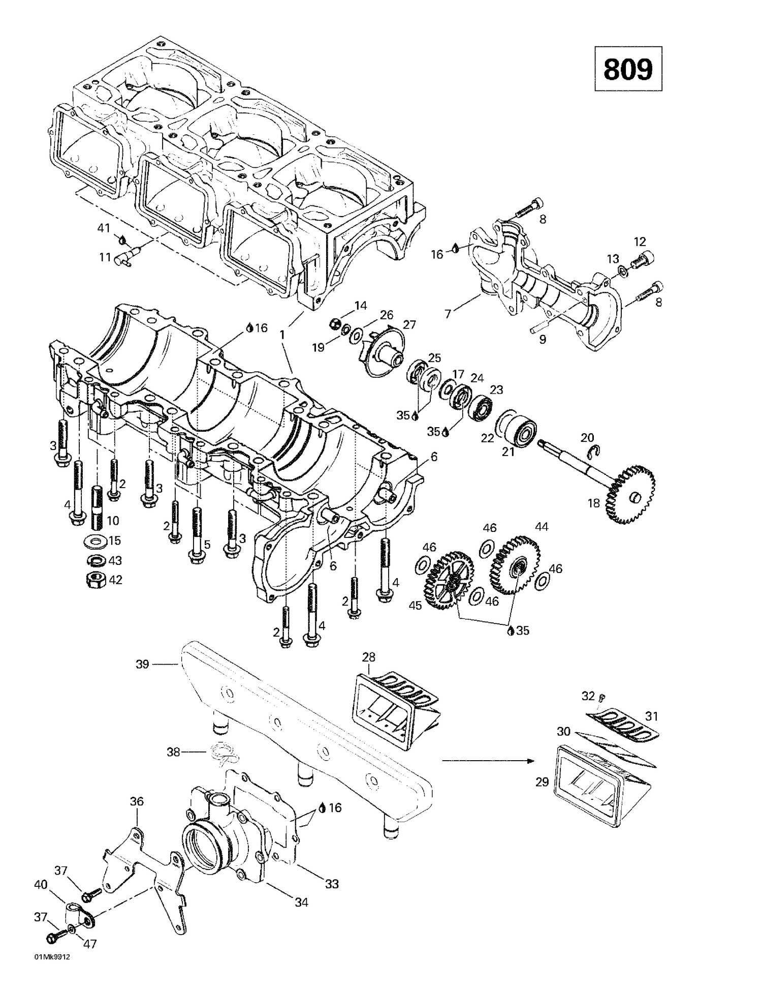 01- Crankcase, Reed Valve, Water Pump (809)