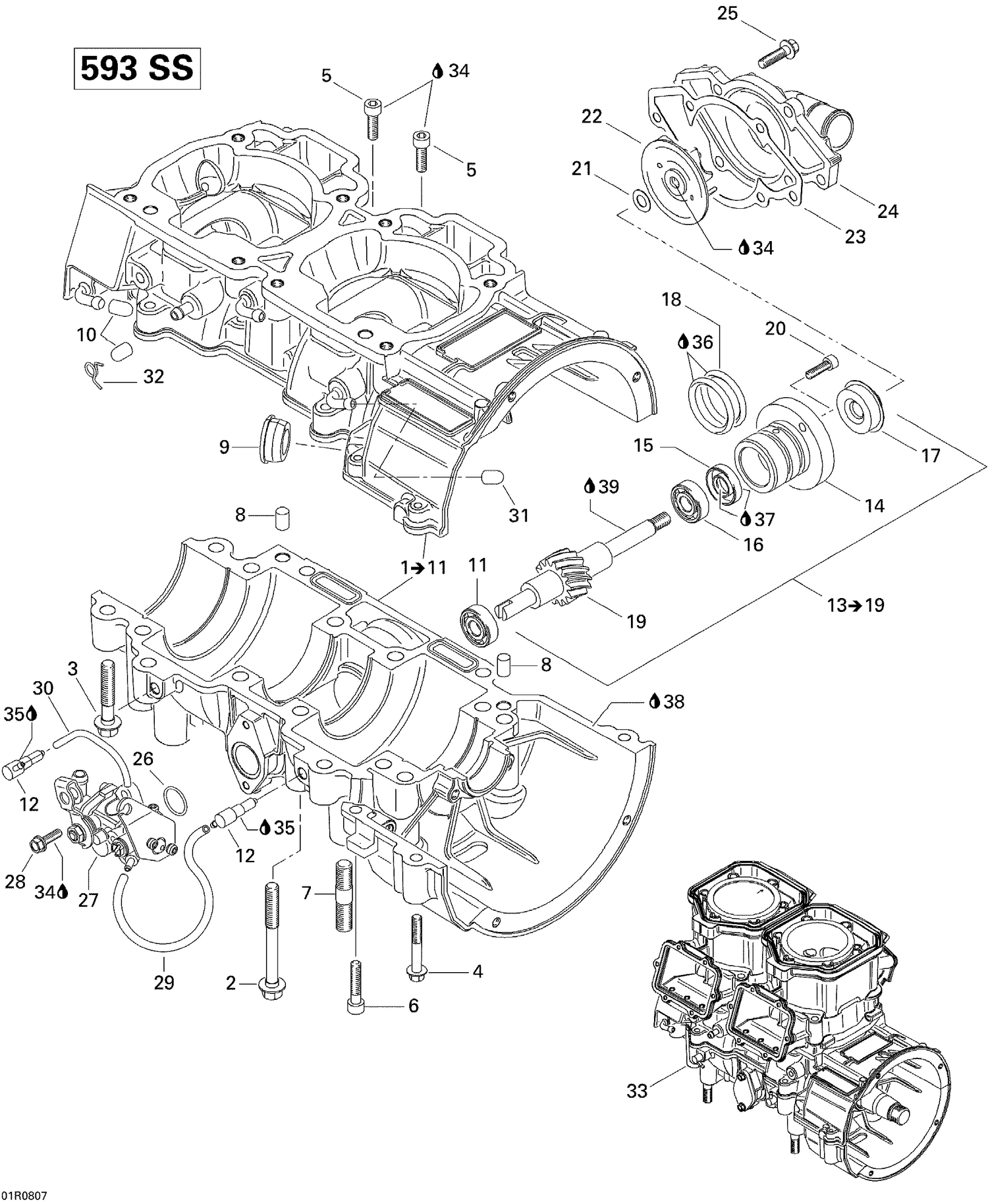 01- Crankcase, Water Pump And Oil Pump