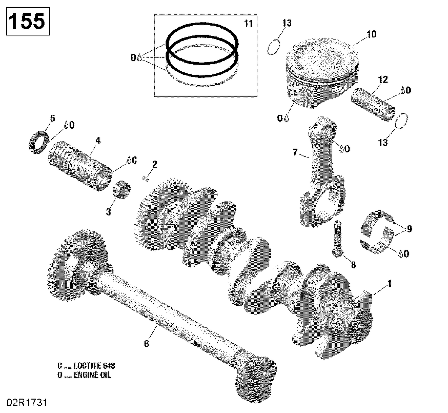 01- Crankshaft, Pistons And Balance Shaft - 130-155 Model Without Suspension