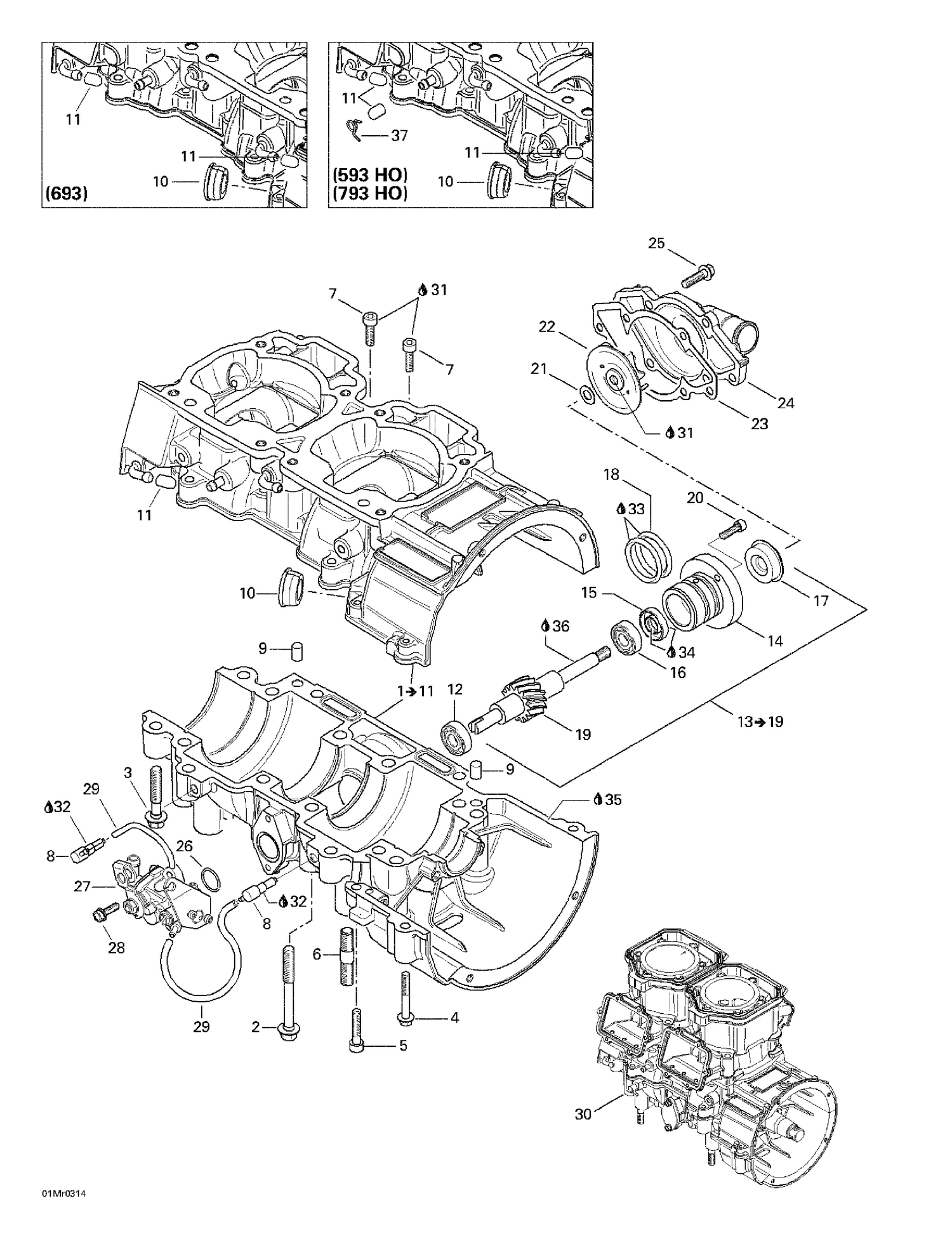 01- Crankcase, Water Pump And Oil Pump
