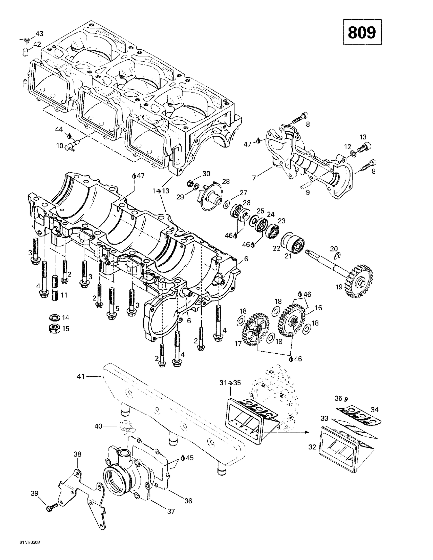 01- Crankcase, Reed Valve, Water Pump