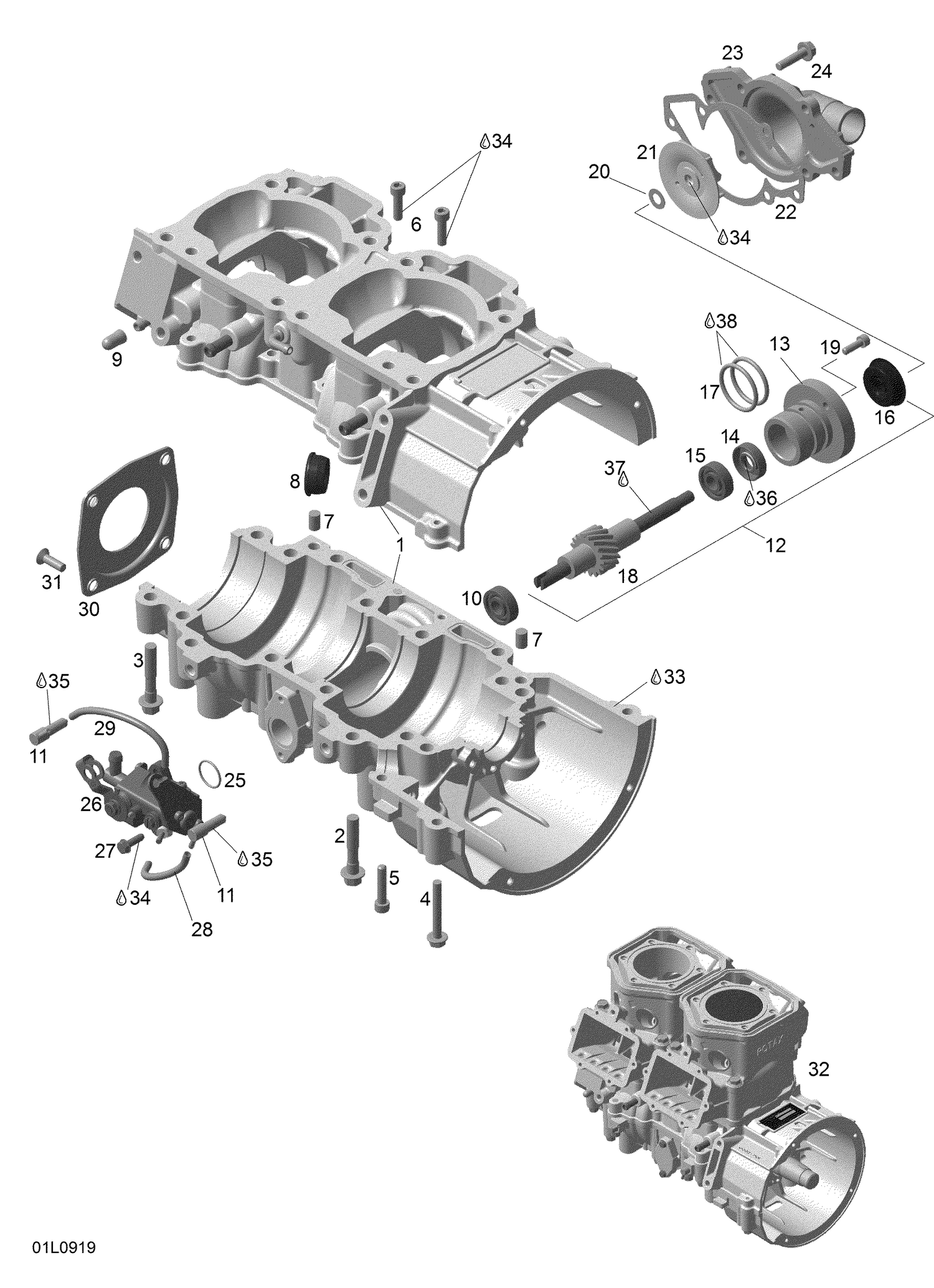 01- Crankcase, Water Pump And Oil Pump