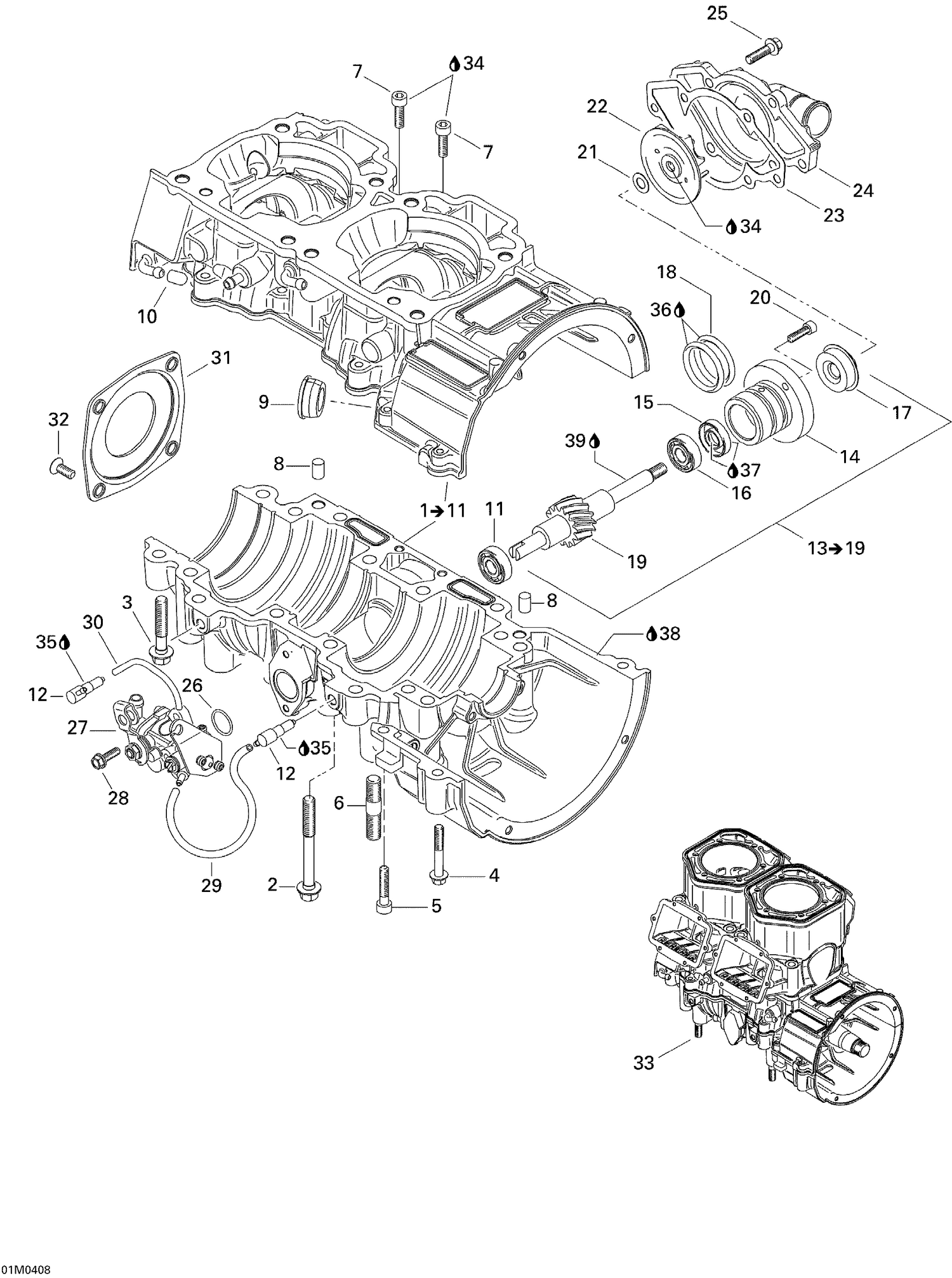 01- Crankcase, Water Pump And Oil Pump
