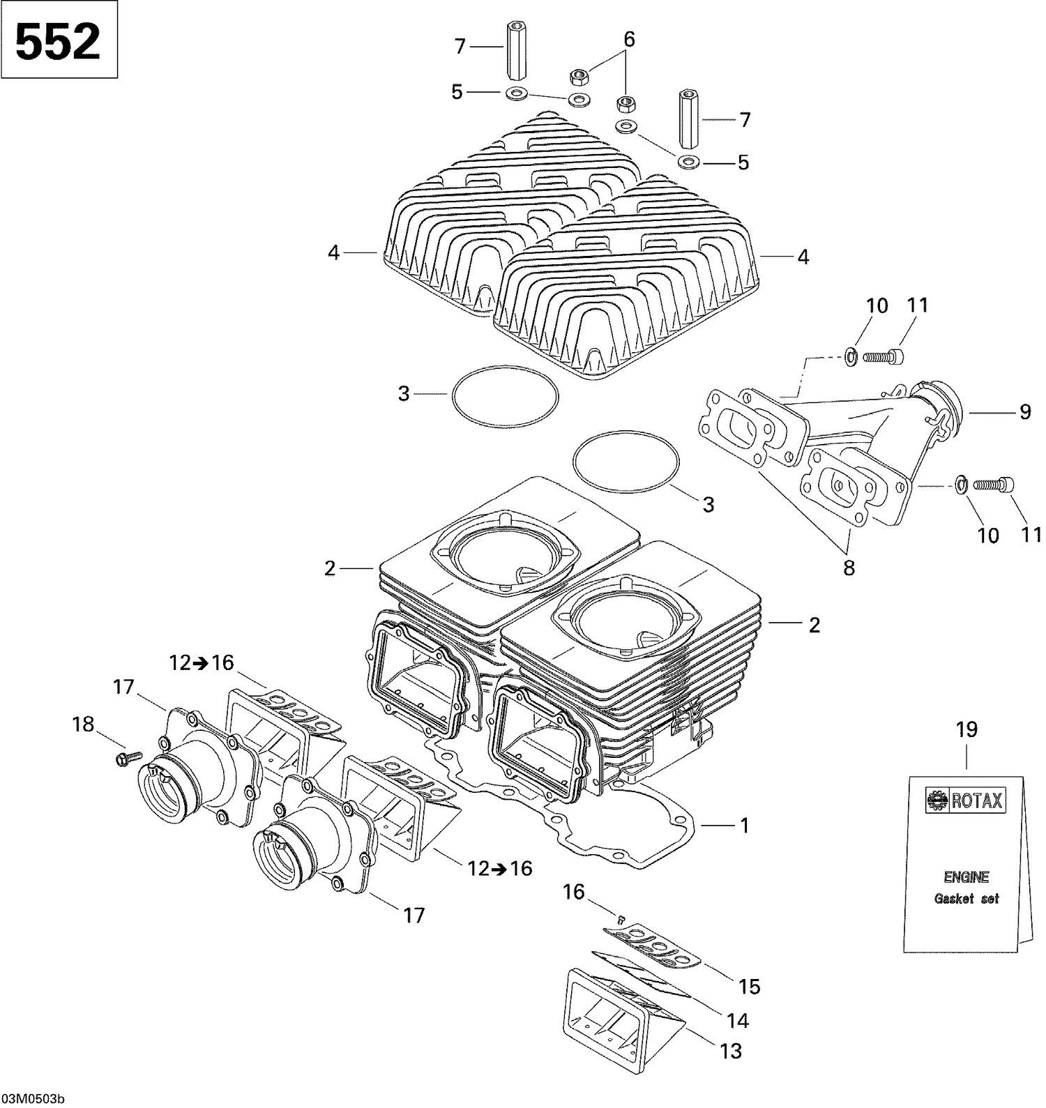 01- Cylinder, Exhaust Manifold And Reed Valve 552