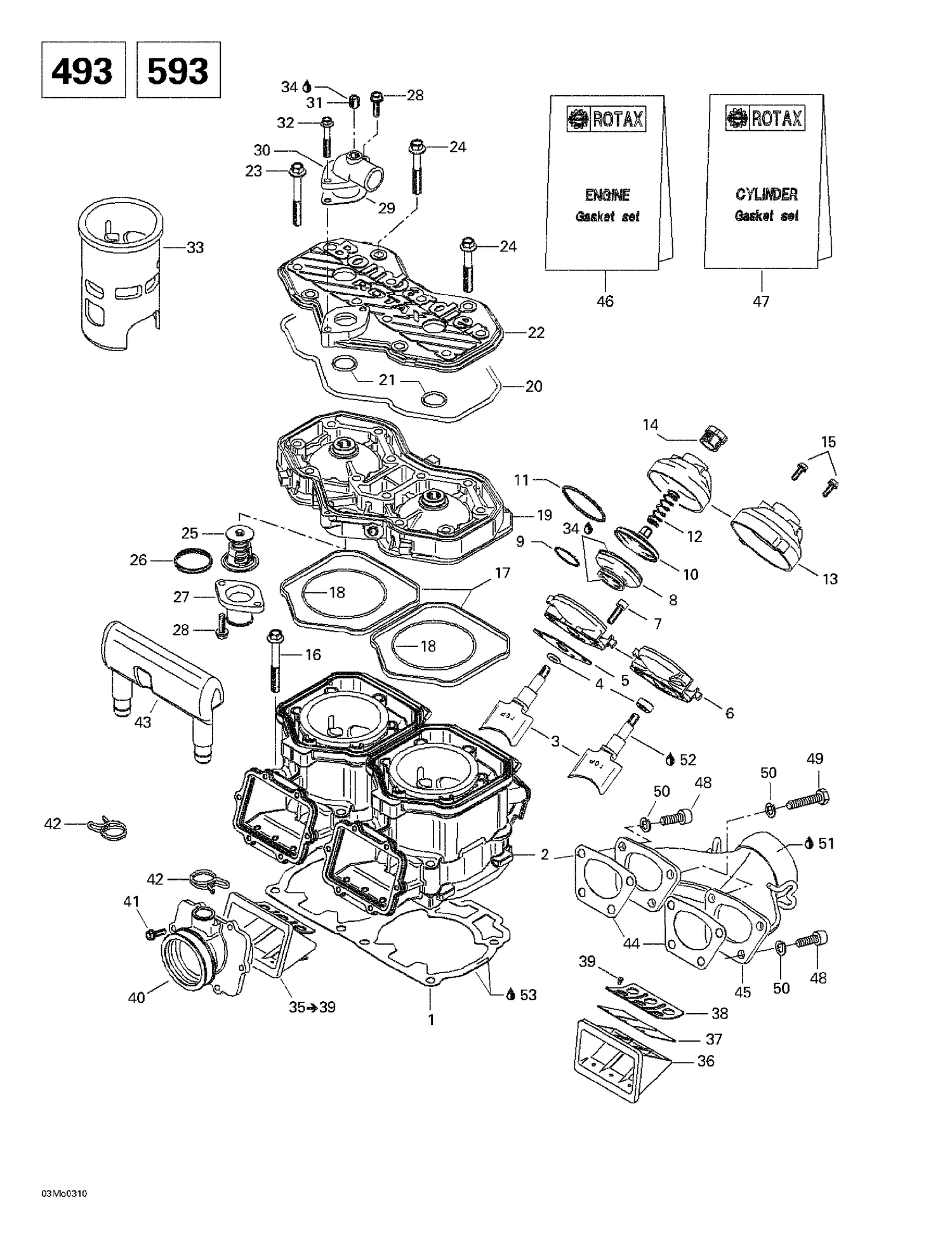 01- Cylinder, Exhaust Manifold, Reed Valve (493