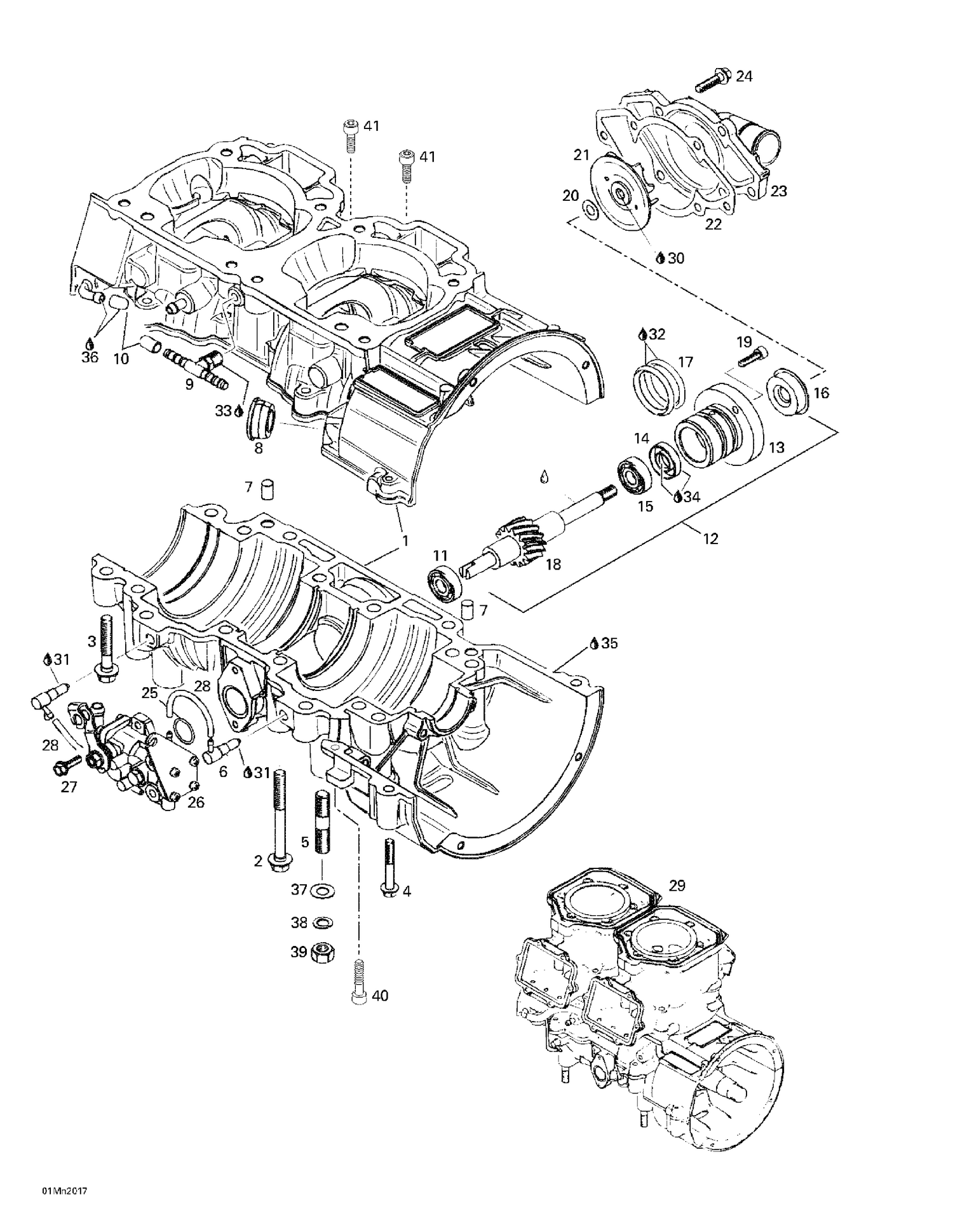 01- Crankcase, Water Pump And Oil Pump