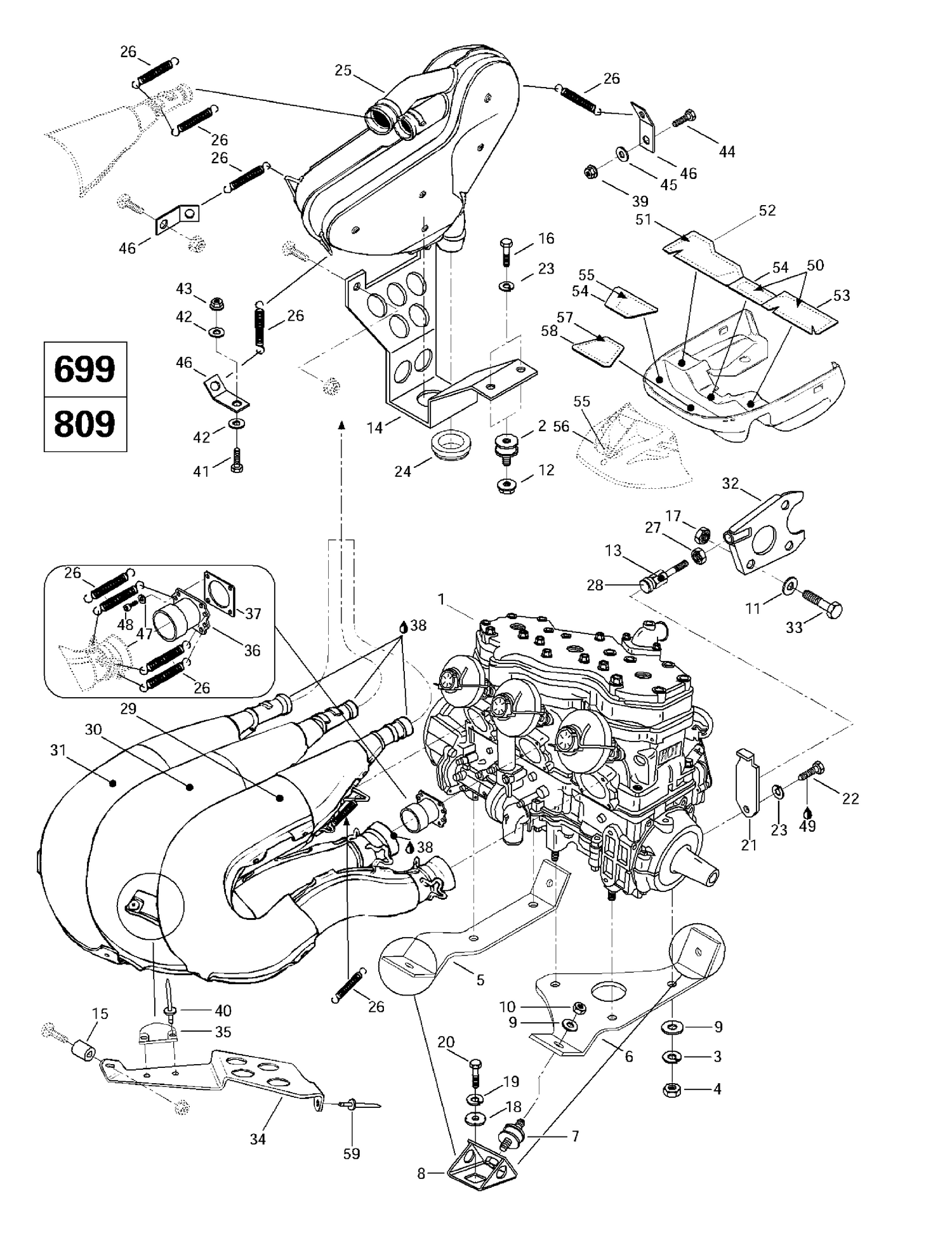 01- Engine Support And Muffler (699, 809)
