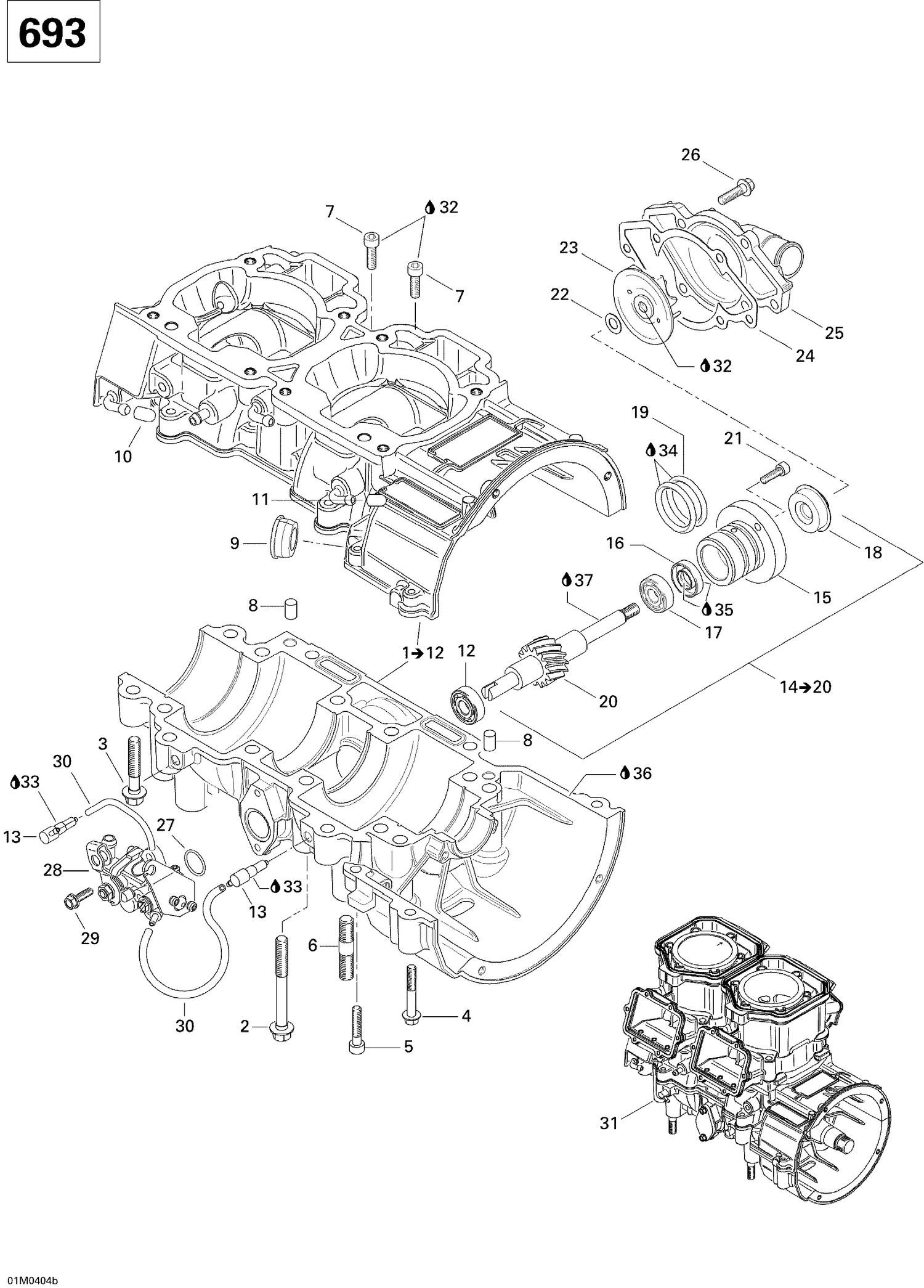 01- Crankcase, Water Pump And Oil Pump (693)