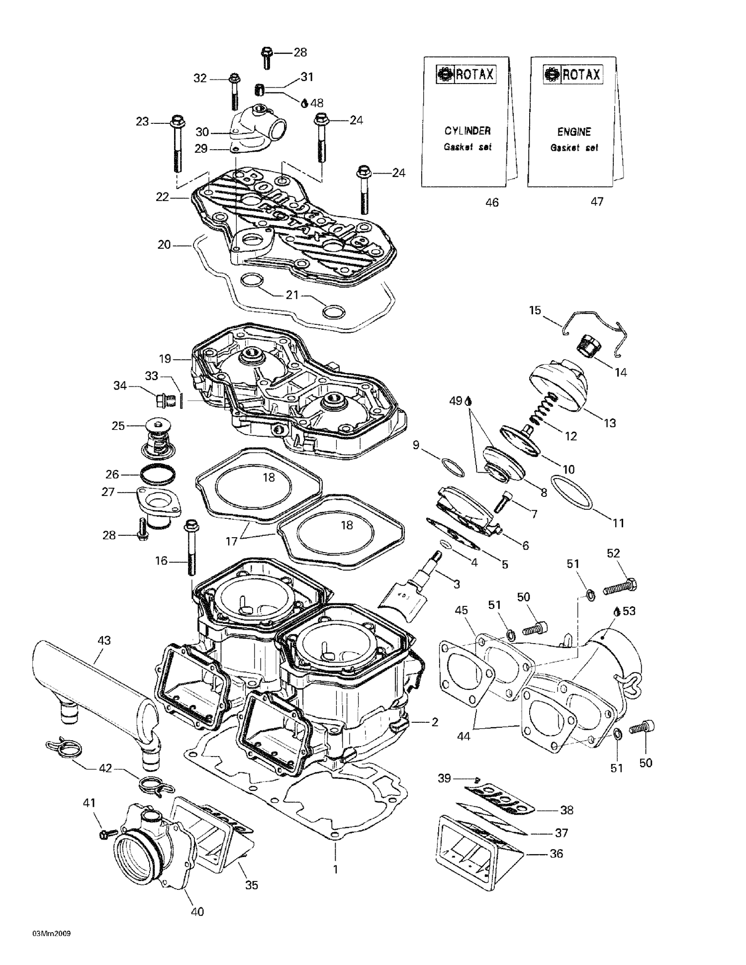 01- Cylinder, Exhaust Manifold, Reed Valve