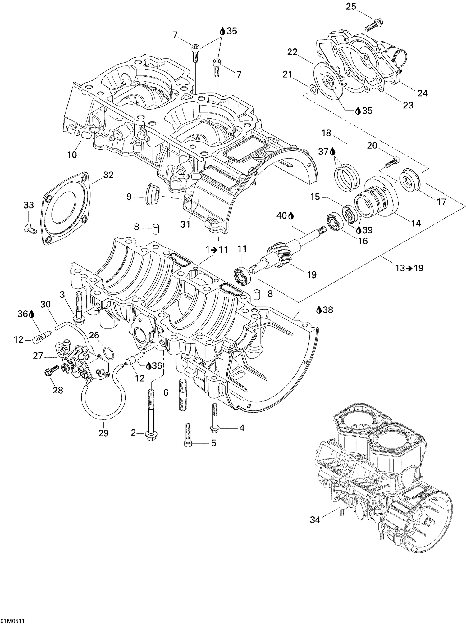 01- Crankcase, Water Pump And Oil Pump