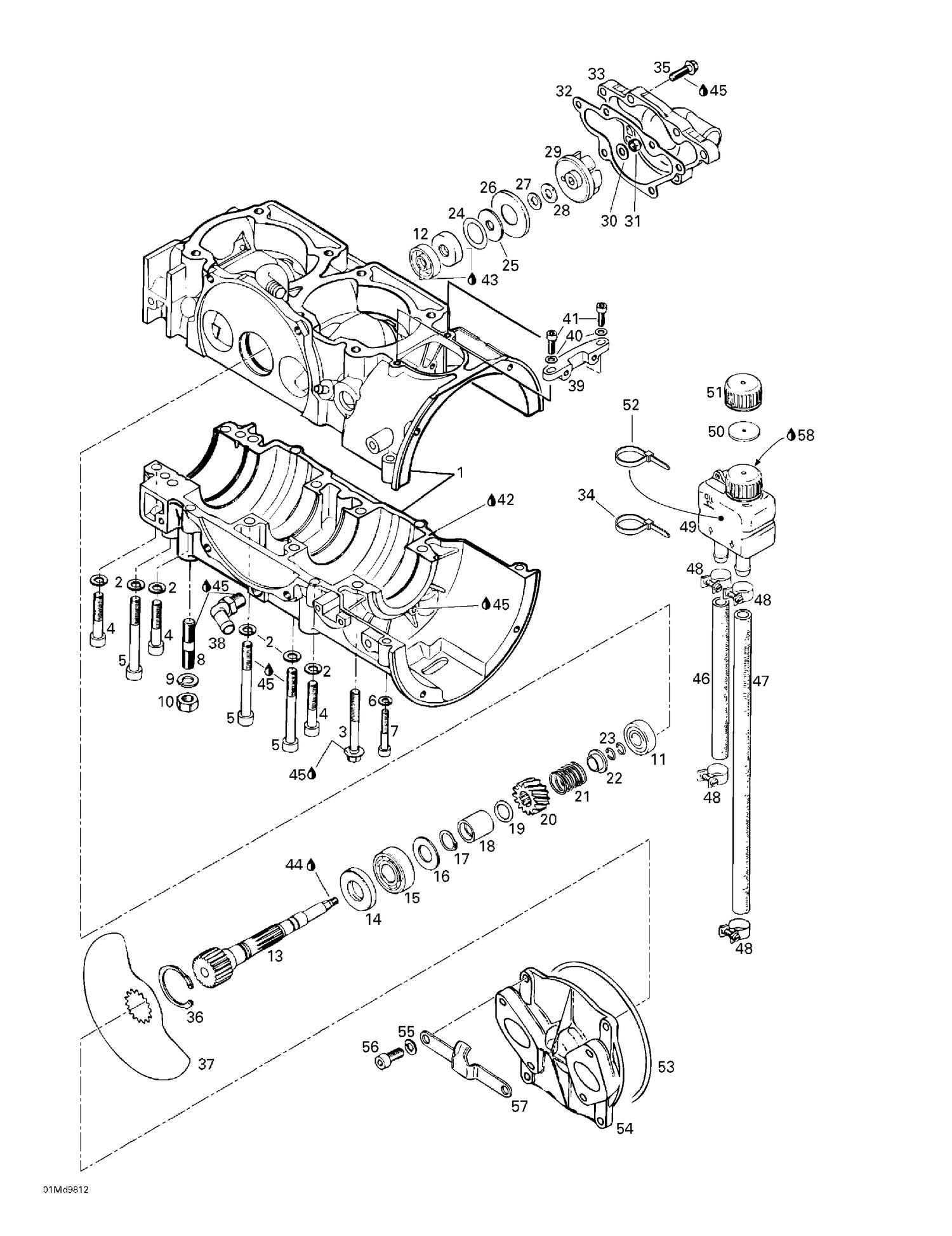 01- Crankcase, Rotary Valve, Water Pump