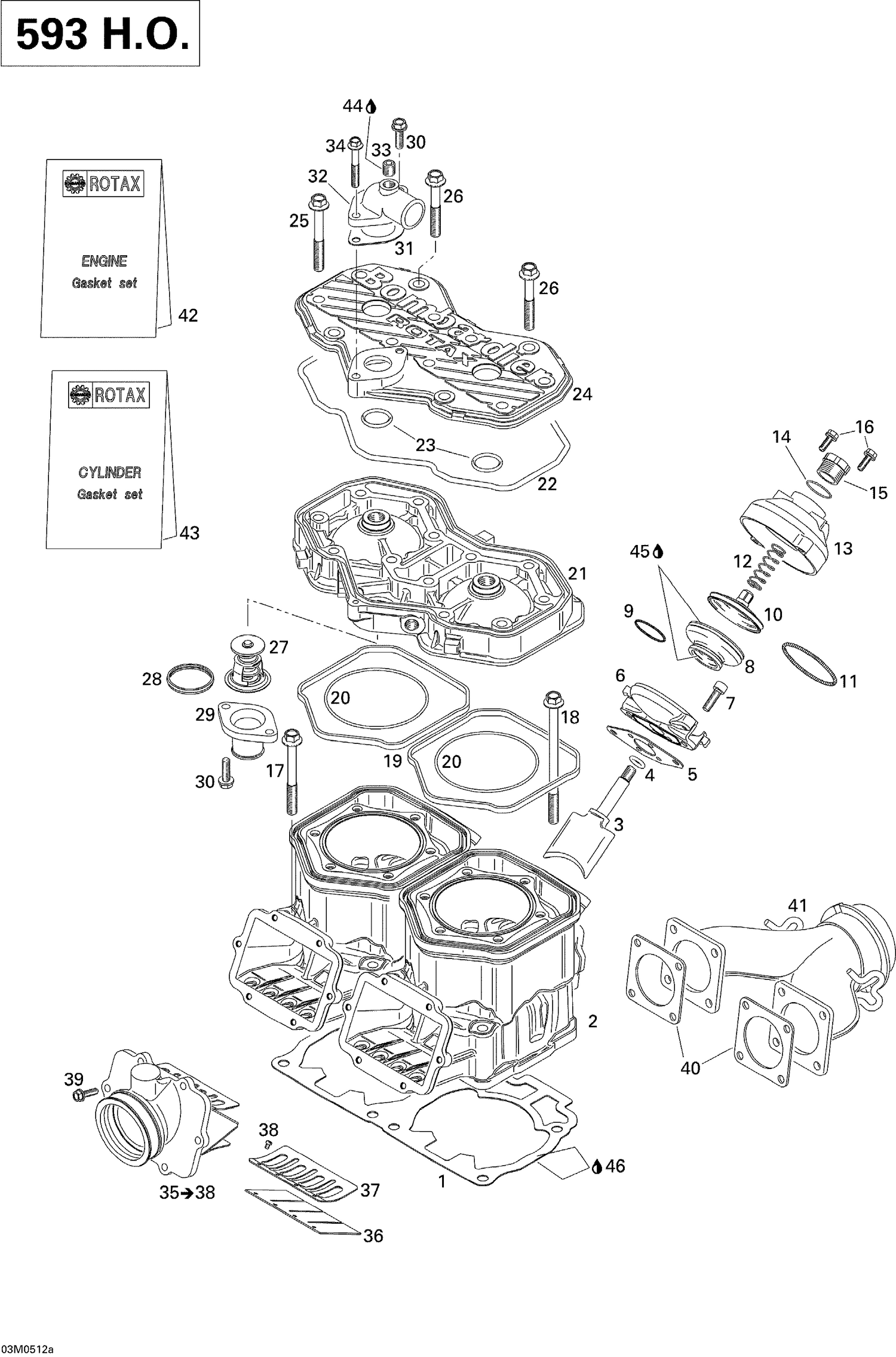 01- Cylinder, Exhaust Manifold And Reed Valve 593HO