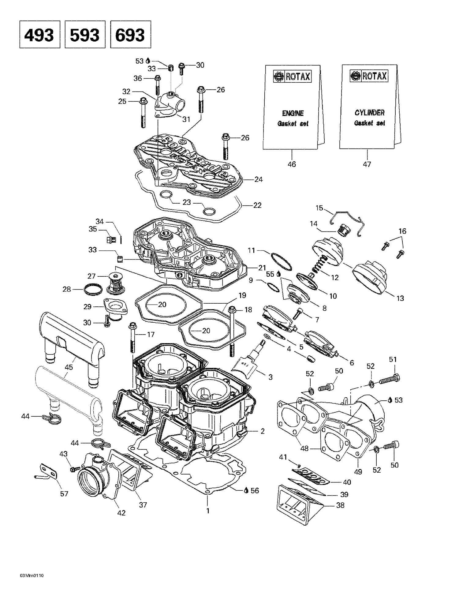 01- Cylinder, Exhaust Manifold, Reed Valve