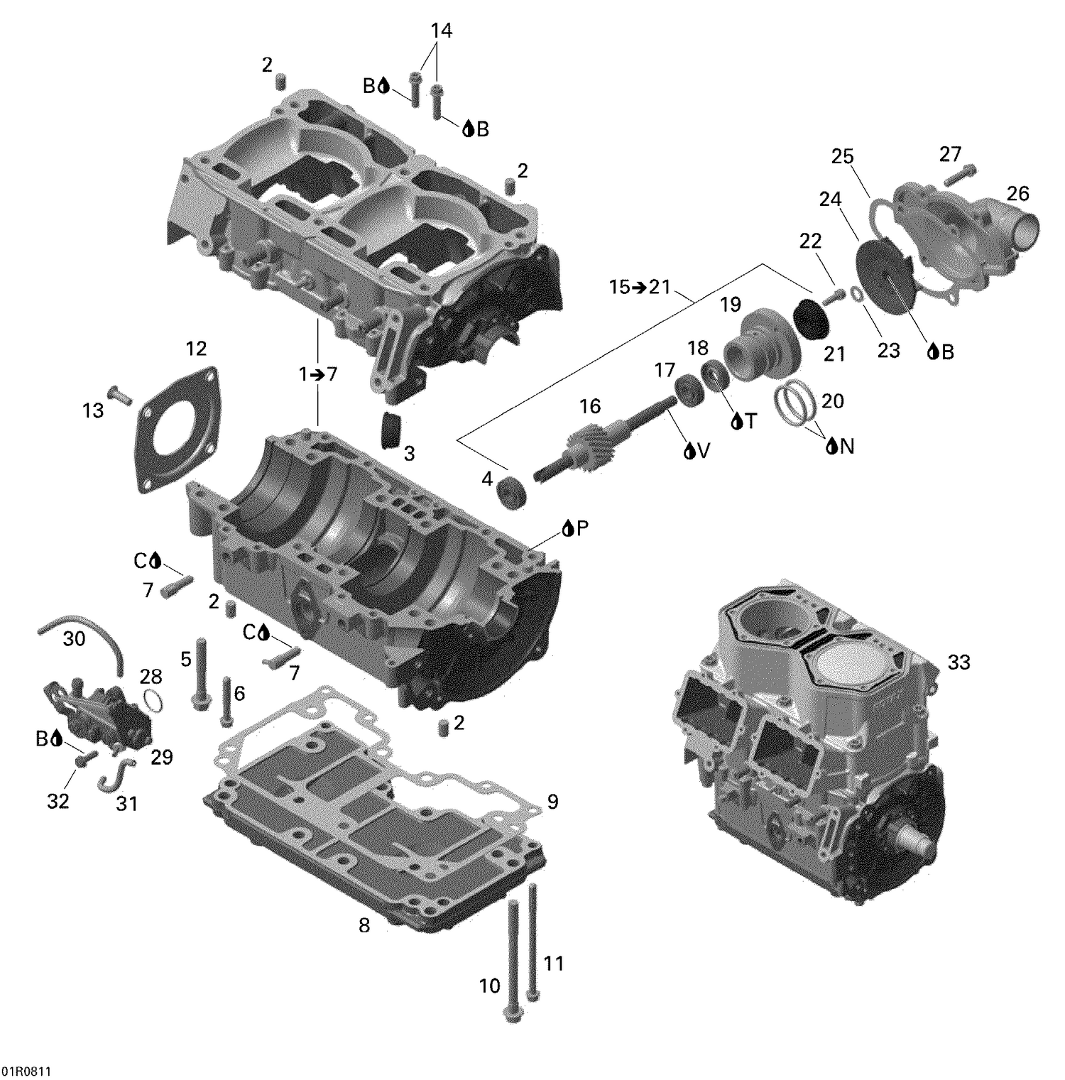 01- Crankcase, Water Pump And Oil Pump