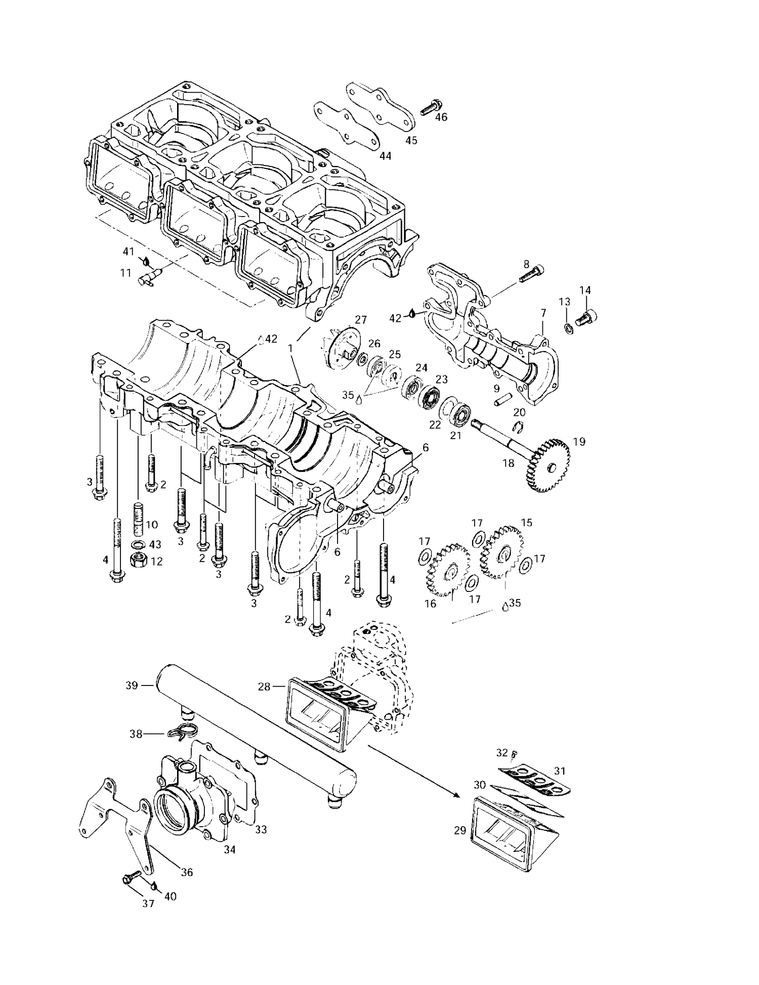 01- Crankcase, Reed Valve, Water Pump