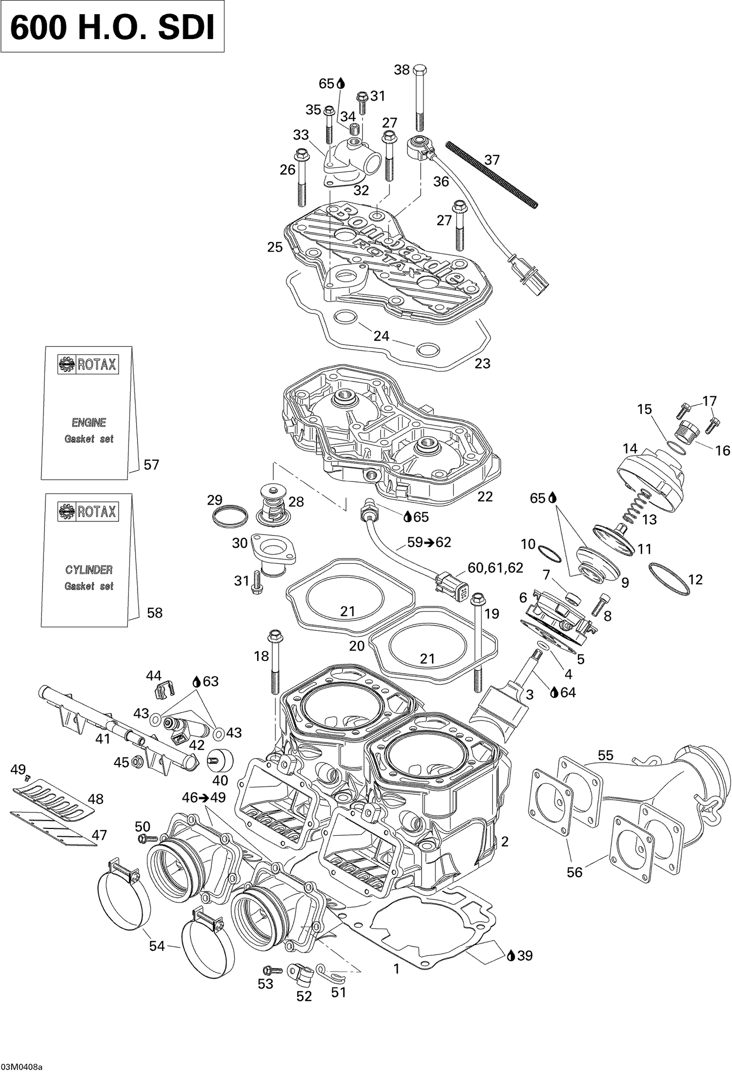 01- Cylinder, Exhaust Manifold, Reed Valve (600)