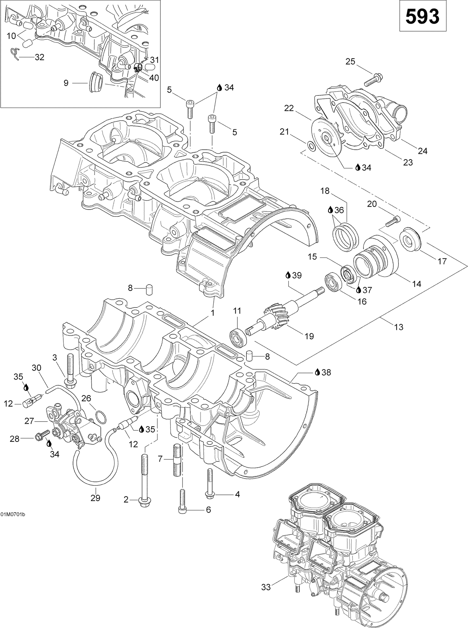 01- Crankcase, Water Pump And Oil Pump (600 SUV)