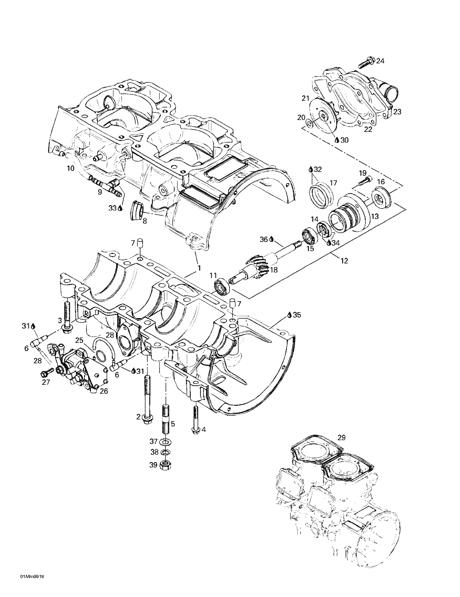 01- Crankcase, Water Pump And Oil Pump