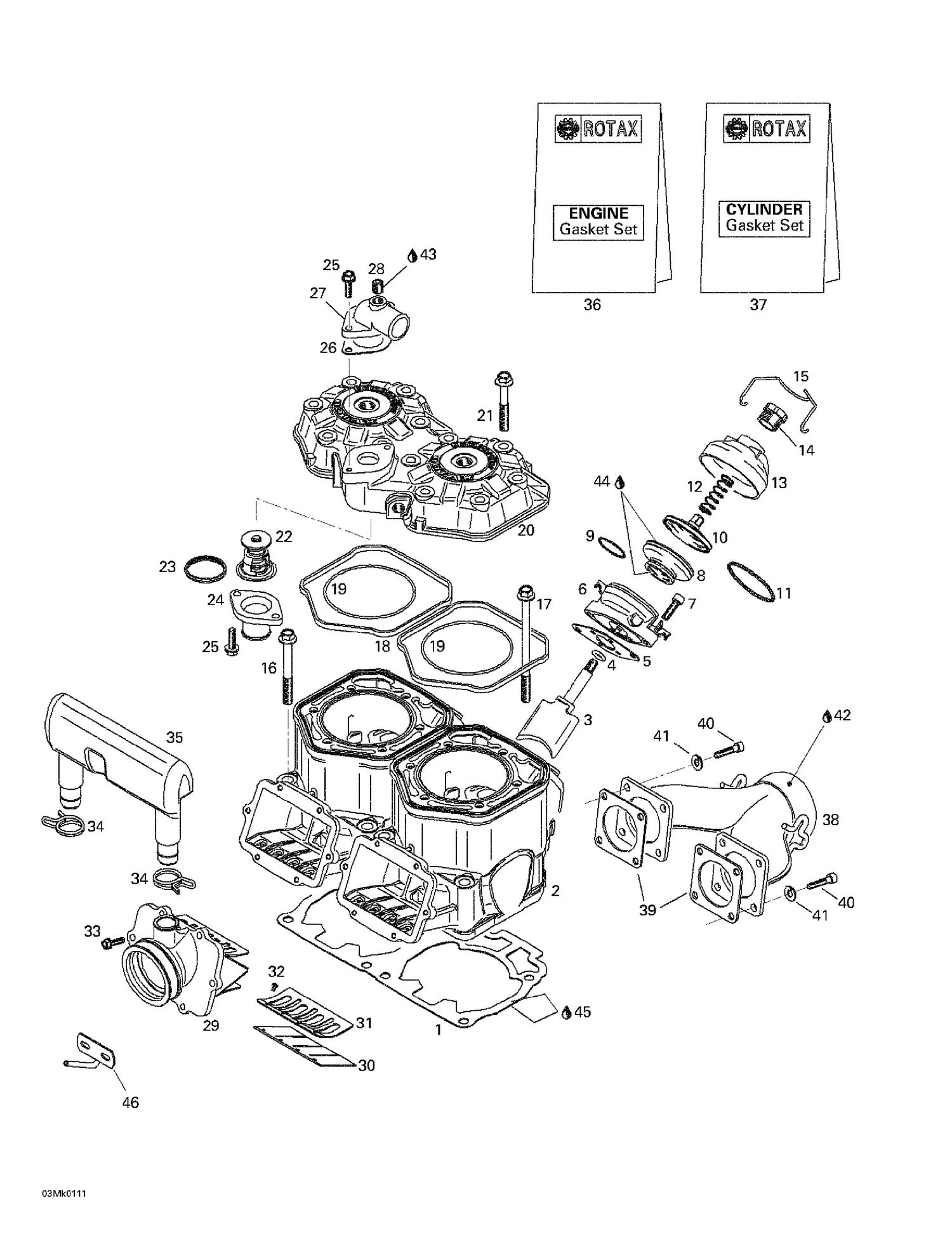 01- Cylinder, Exhaust Manifold, Reed Valve