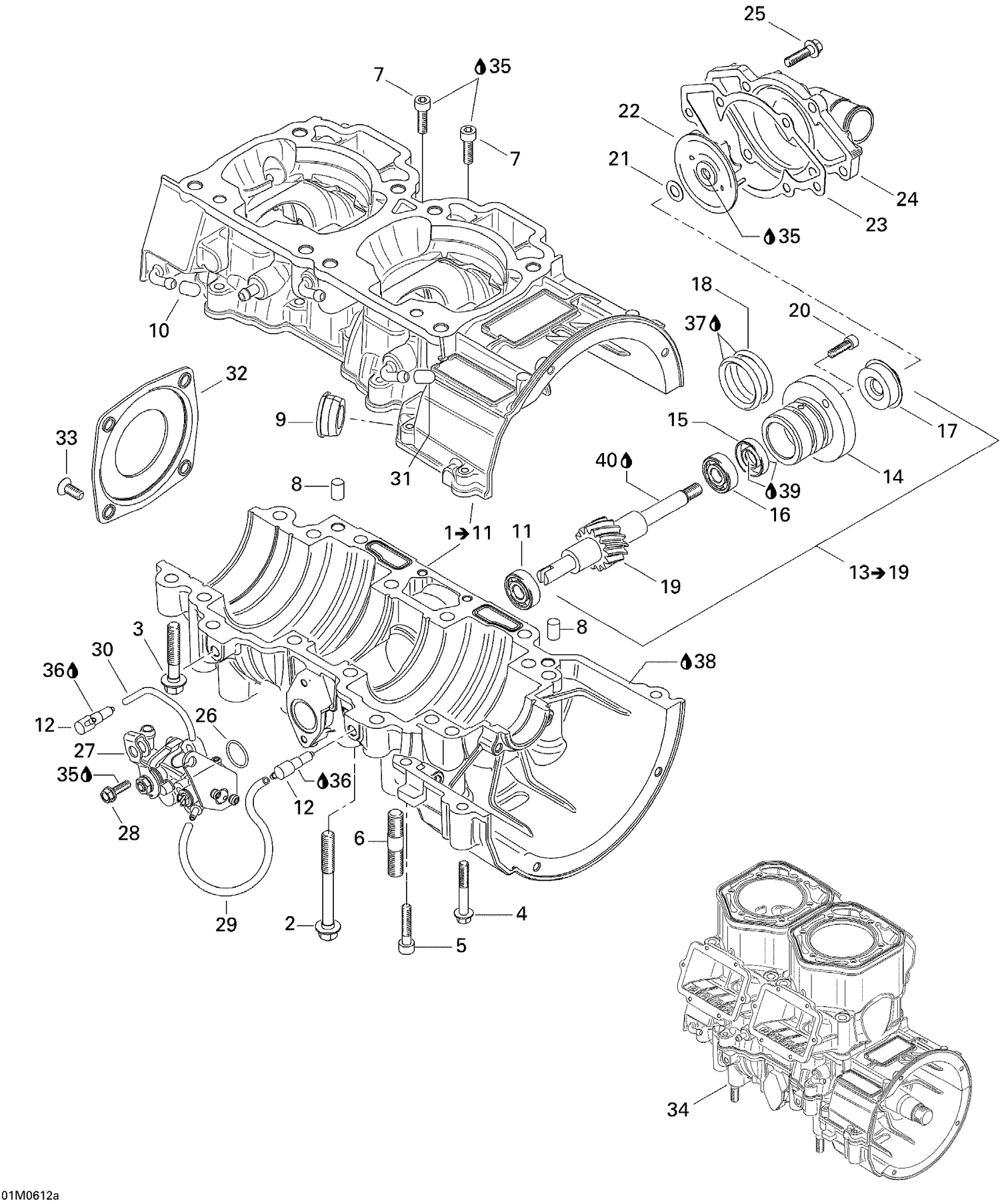 01- Crankcase, Water Pump And Oil Pump