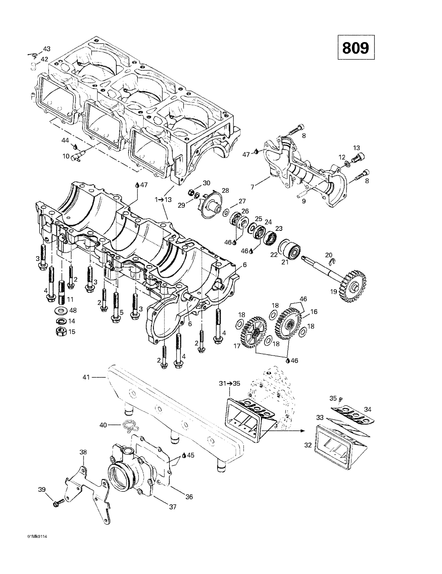 01- Crankcase, Reed Valve, Water Pump
