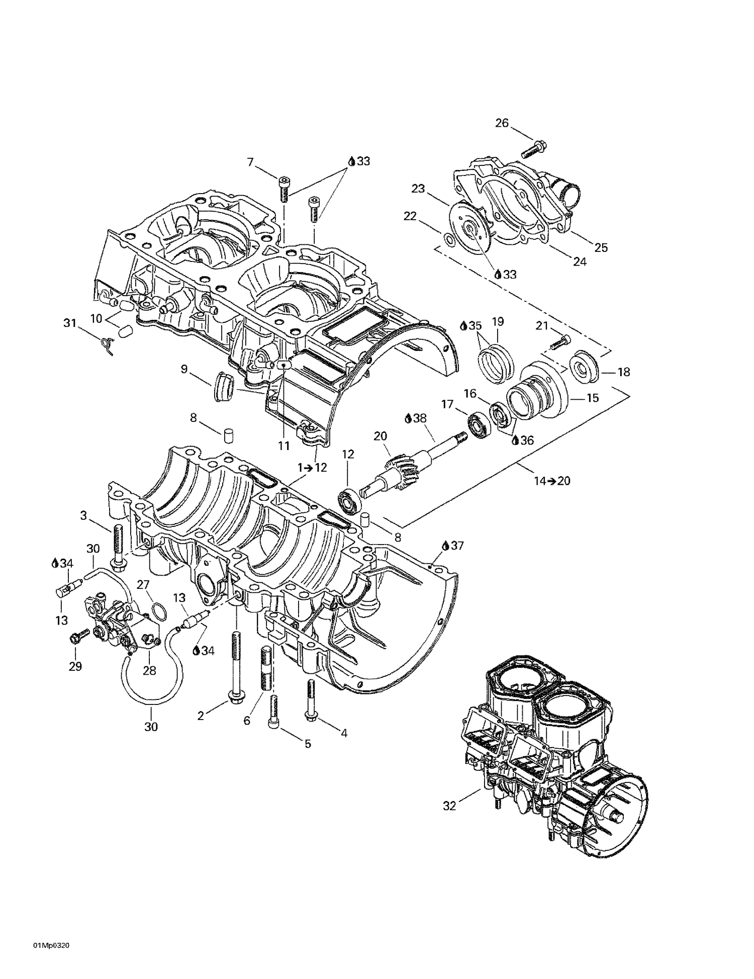 01- Crankcase, Water Pump And Oil Pump
