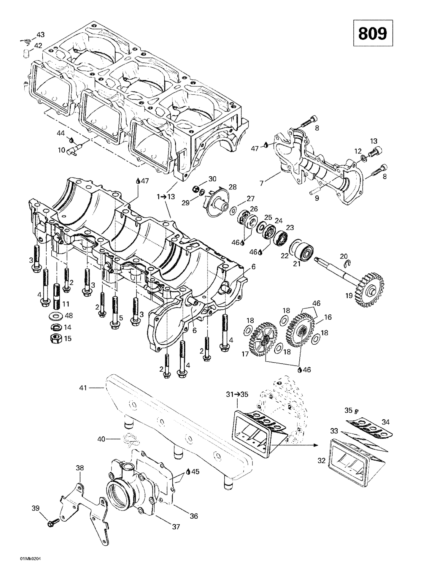 01- Crankcase, Reed Valve, Water Pump