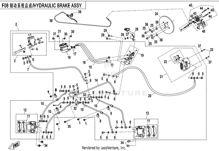 Hydraulic Brake Assy (2017) CFORCE 500 HO CF500AU-6L 2017 Crystal Orange Schematic