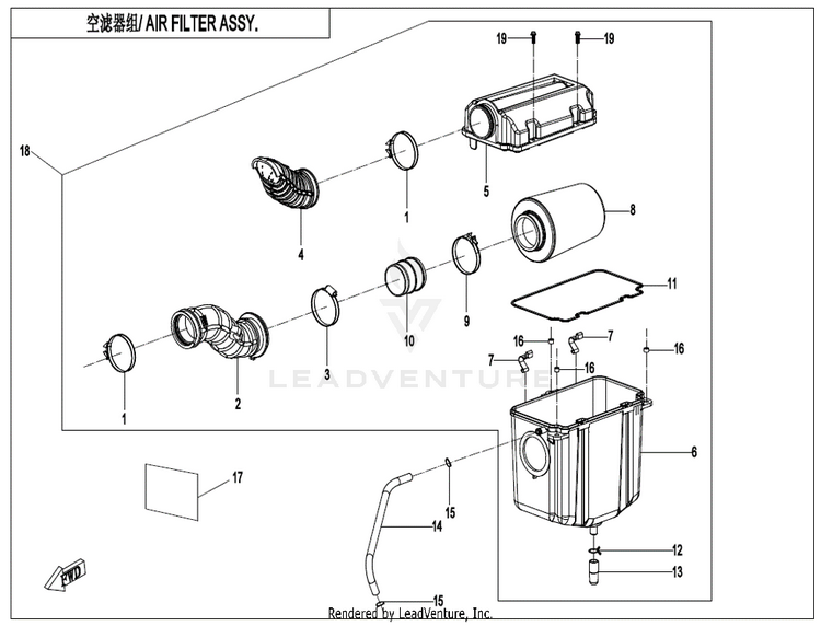 Air Filter Assy. CF600AU-3S CFORCE 600 2022 Force Red Schematic