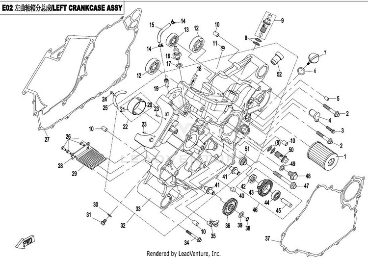 Left Crankcase Assy CFORCE 800 CF800-2 2017 Crystal Orange Schematic