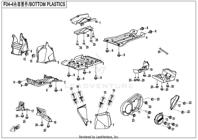 Bottom Plastics CFORCE 400 CF400AU 2017 Crystal Orange Schematic