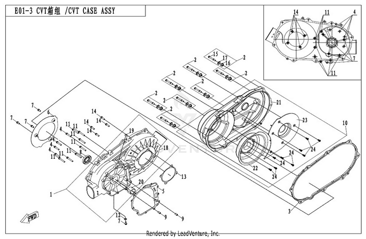 Cvt Case Assy CF500AU-7S CFORCE 500 S 2017 Ferrari  Red Schematic