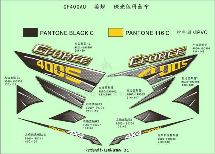 Decal Kits(For Injected Pearl Blue Model) CFORCE 400 CF400AU 2016 Crystal Orange Schematic
