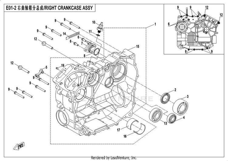 Right Crankcase Assy UFORCE 500 CF500UU 2017 Crystal Orange Schematic