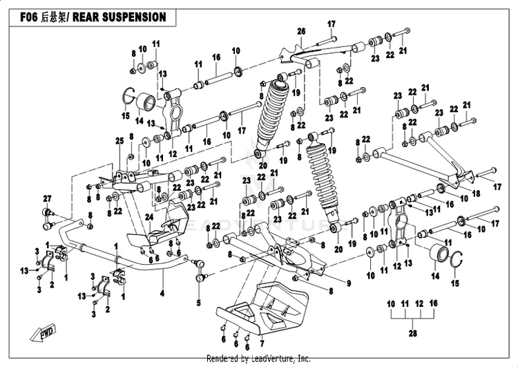 Rear Suspension CF500AU-7S CFORCE 500 S 2017 Ferrari  Red Schematic